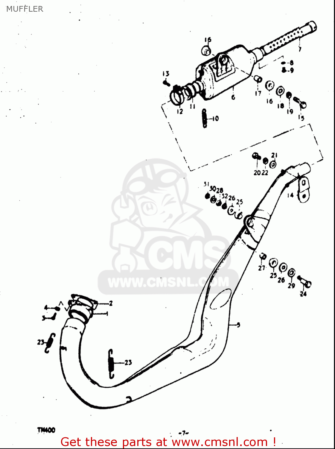 MUFFLER TM400 1971 1972 1973 1974 1975 (R) (J) (K) (L) (M) USA (E03)