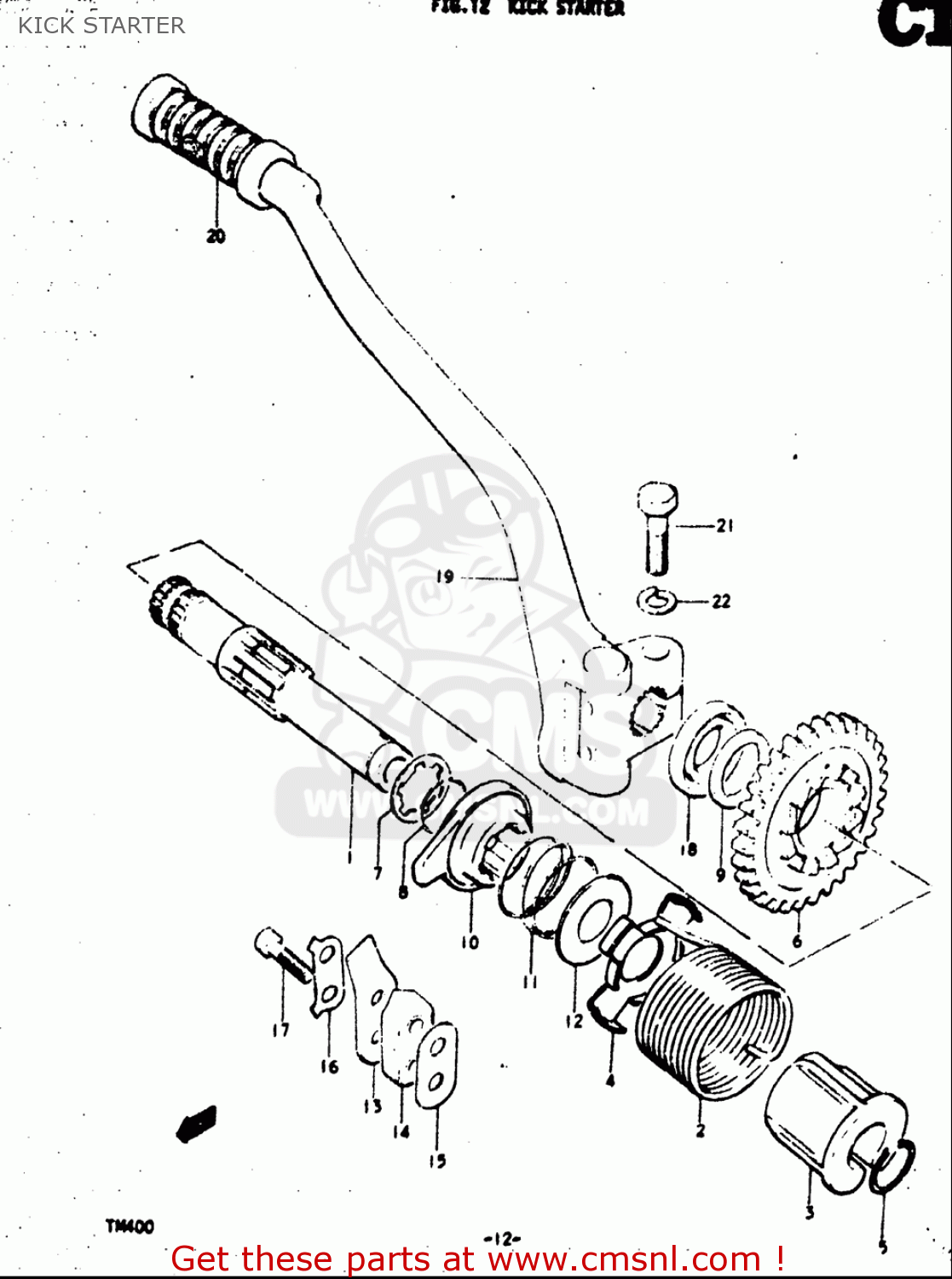KICK STARTER TM400 1971 1972 1973 1974 1975 (R) (J) (K) (L) (M) USA (E03)