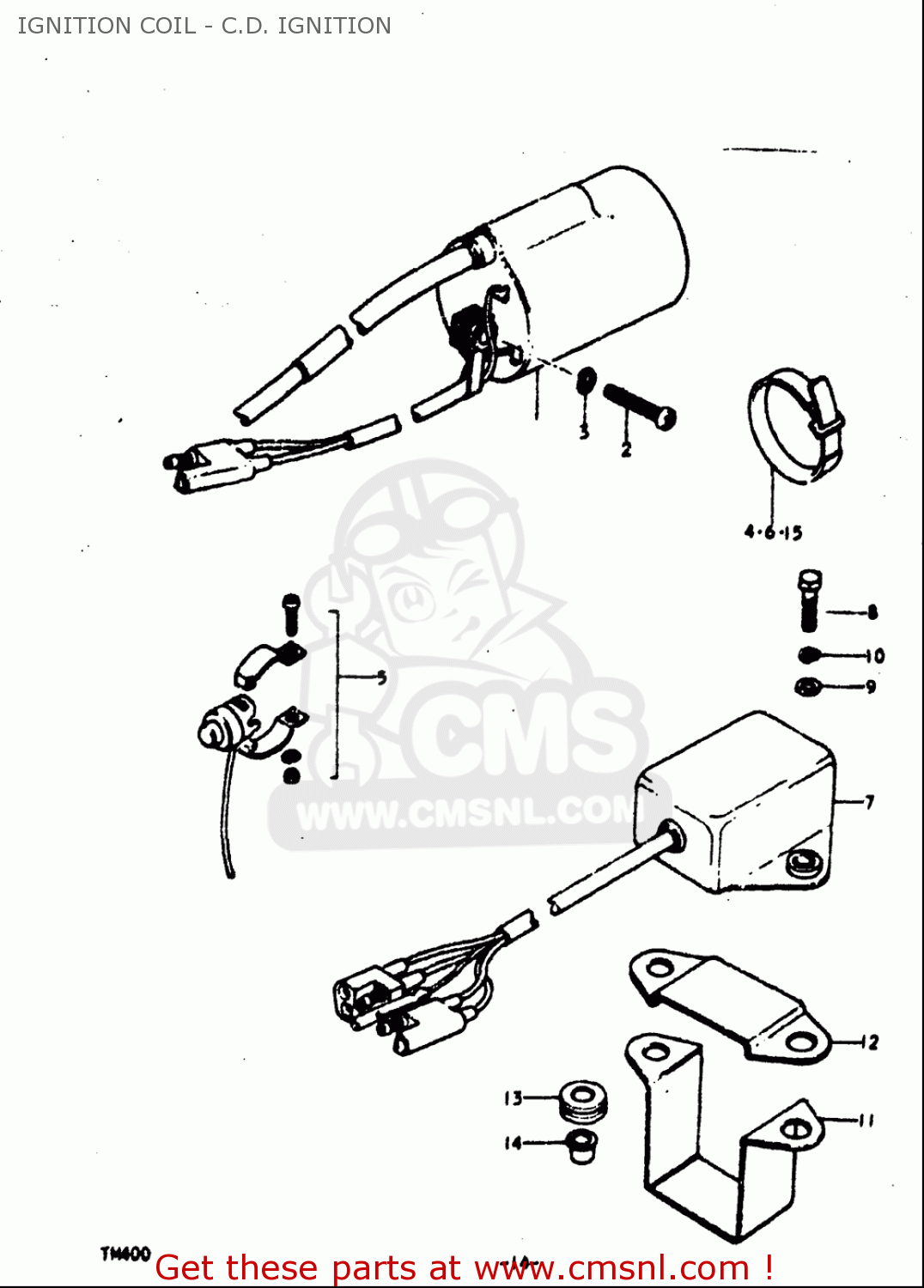 IGNITION COIL - C.D. IGNITION TM400 1971 1972 1973 1974 1975 (R) (J) (K) (L) (M) USA (E03)