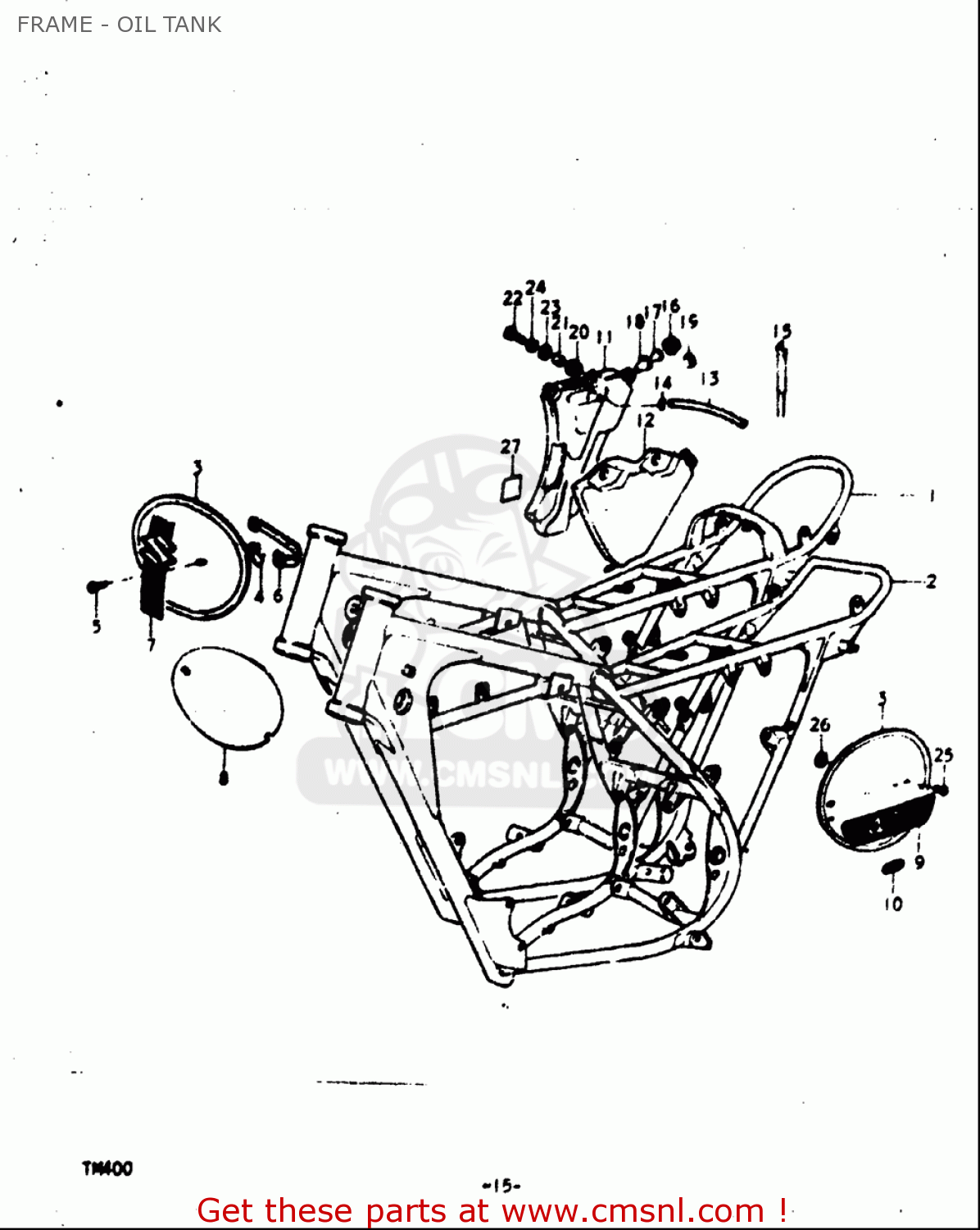 FRAME - OIL TANK TM400 1971 1972 1973 1974 1975 (R) (J) (K) (L) (M) USA (E03)
