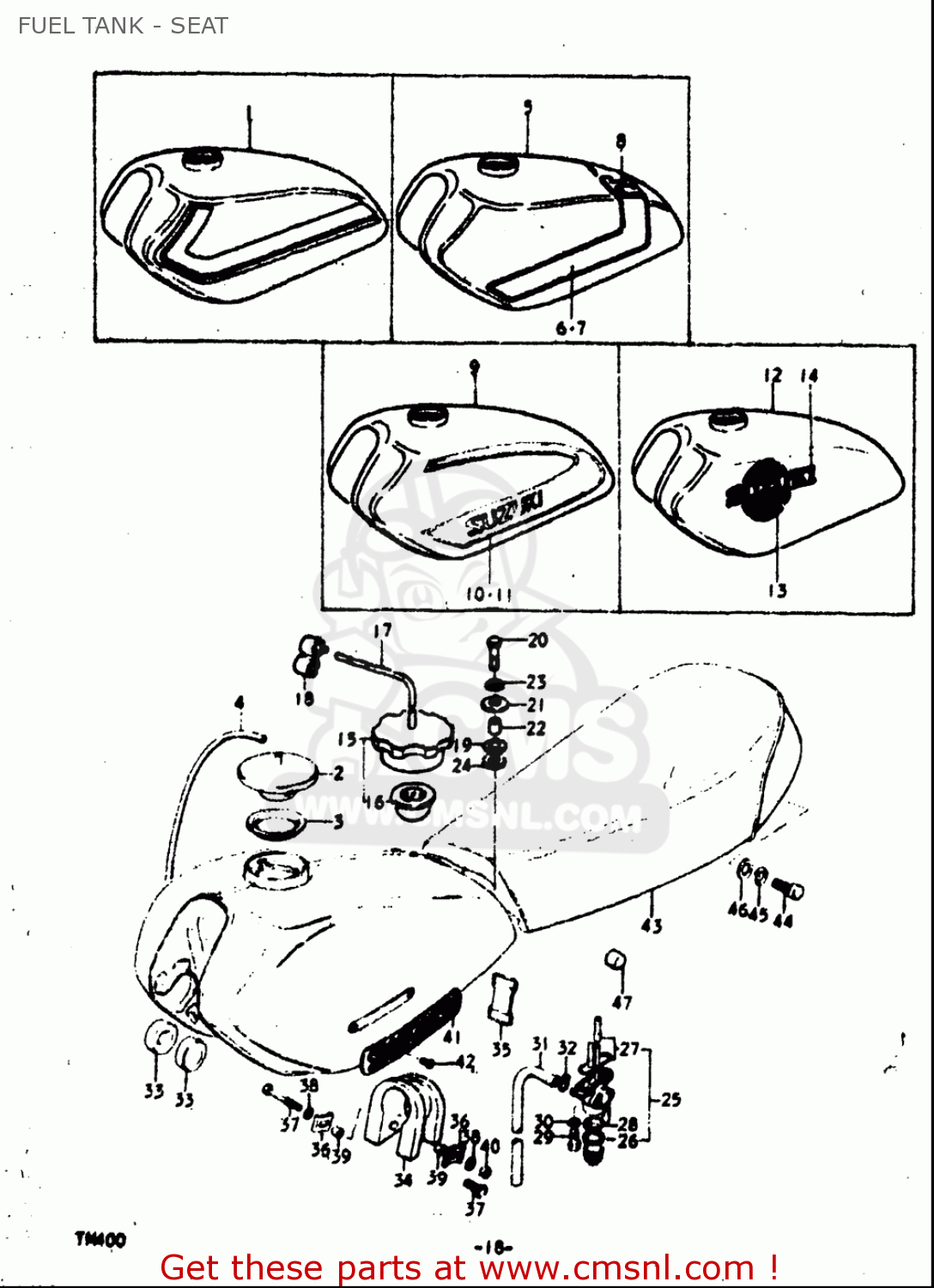 FUEL TANK - SEAT TM400 1971 1972 1973 1974 1975 (R) (J) (K) (L) (M) USA (E03)