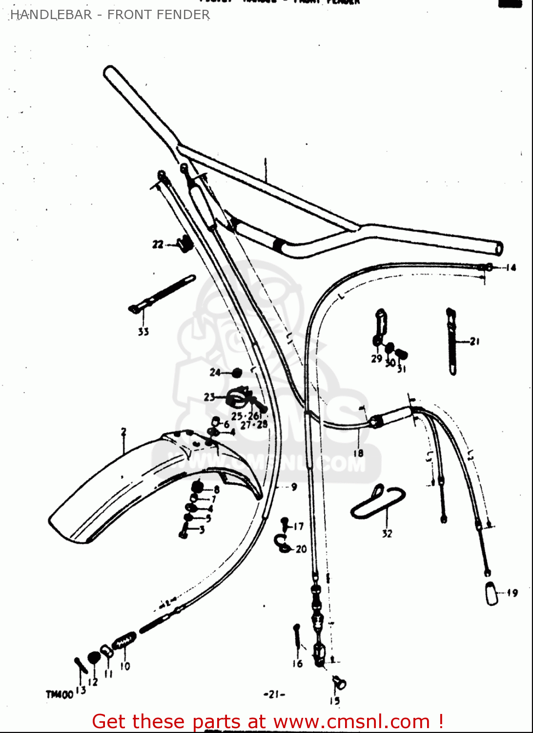 HANDLEBAR - FRONT FENDER TM400 1971 1972 1973 1974 1975 (R) (J) (K) (L) (M) USA (E03)