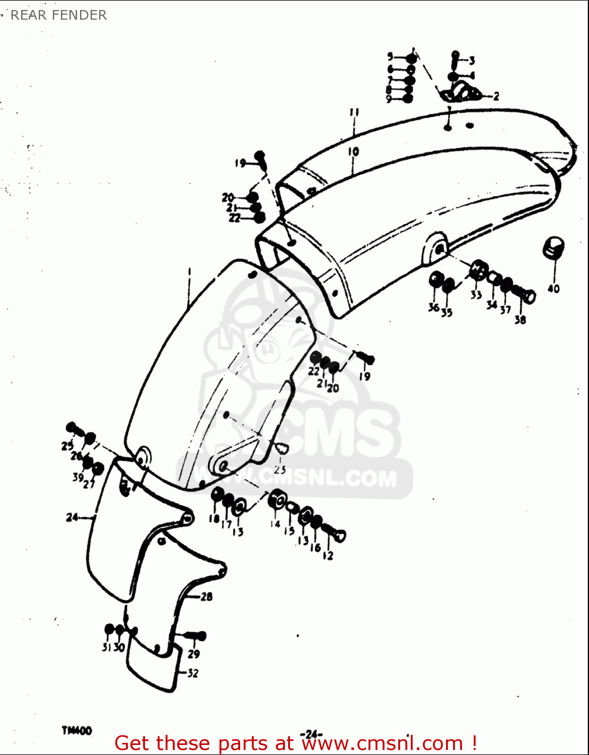 REAR FENDER TM400 1971 1972 1973 1974 1975 (R) (J) (K) (L) (M) USA (E03)