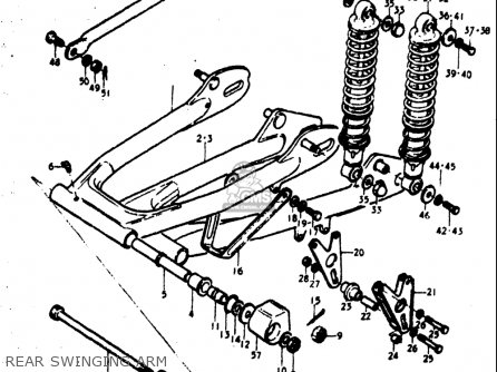 REAR SWINGING ARM - TM400 1971 1972 1973 1974 1975 (R) (J) (K) (L) (M) USA (E03)