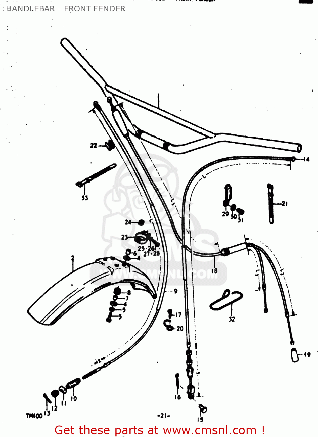 HANDLEBAR - FRONT FENDER TM400 1973 (K) USA (E03)