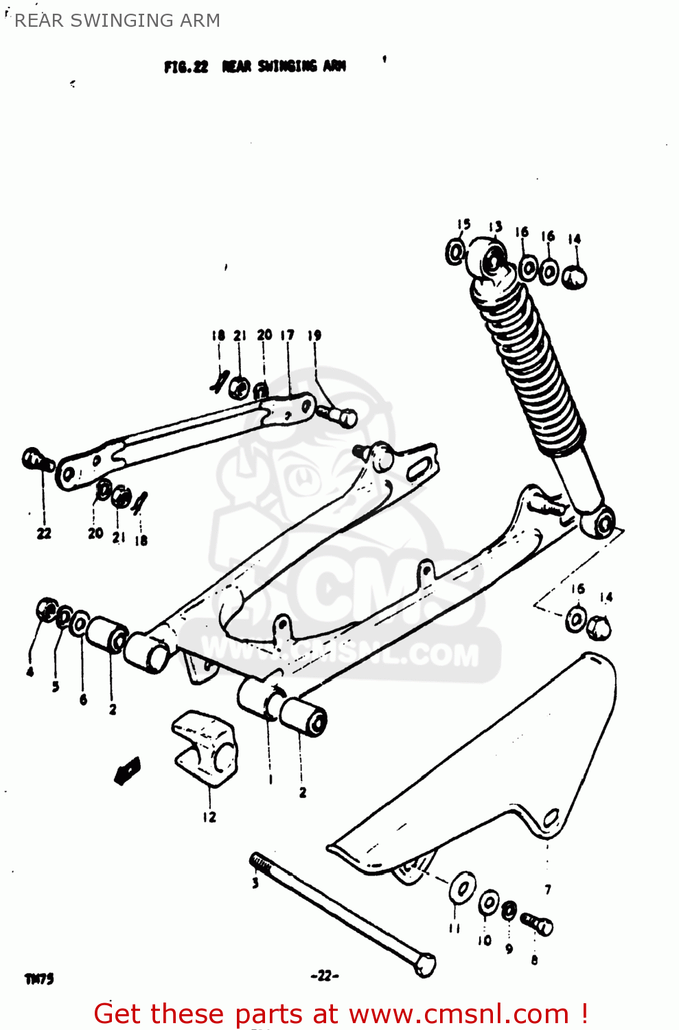 REAR SWINGING ARM TM75 1974 (L) USA (E03)