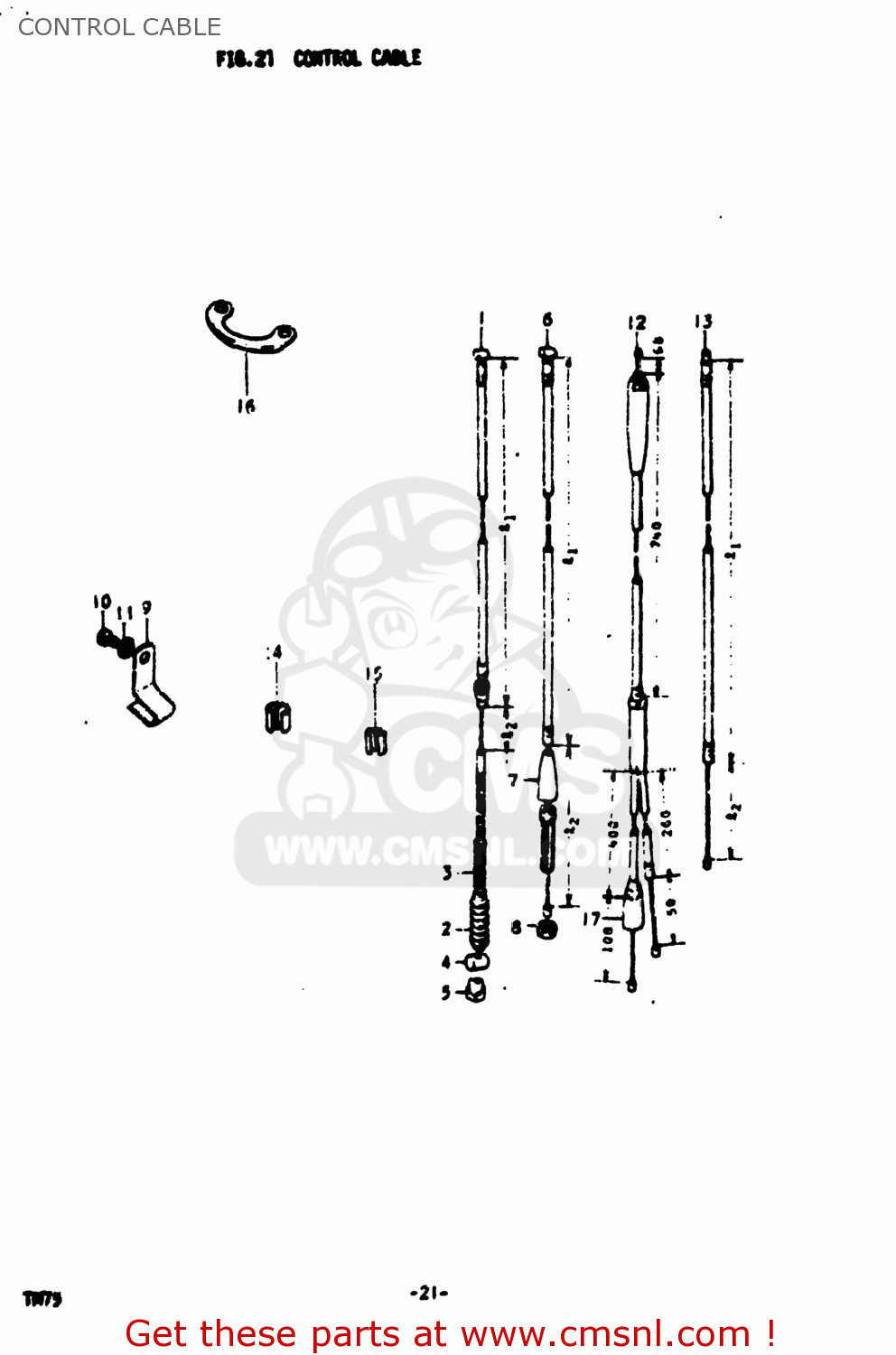 CONTROL CABLE TM75 1975 (M) USA (E03)