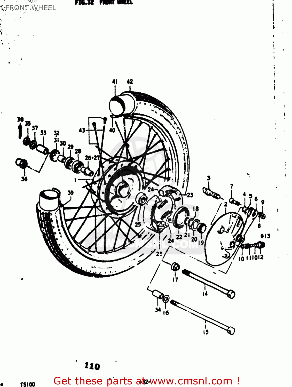 FRONT WHEEL TS100 1974 (L) USA (E03)