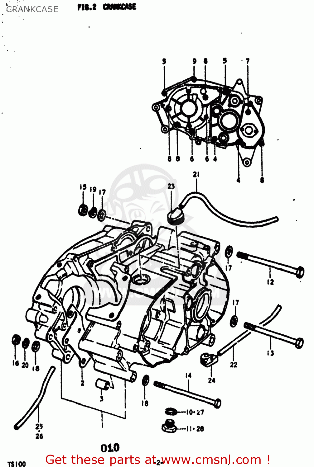 Suzuki TS100 1975 (M) USA (E03) CRANKCASE - buy original CRANKCASE ...