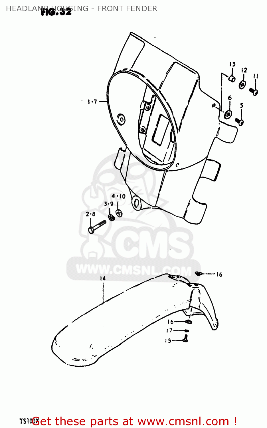HEADLAMP HOUSING - FRONT FENDER TS100 1981 (X) USA (E03)