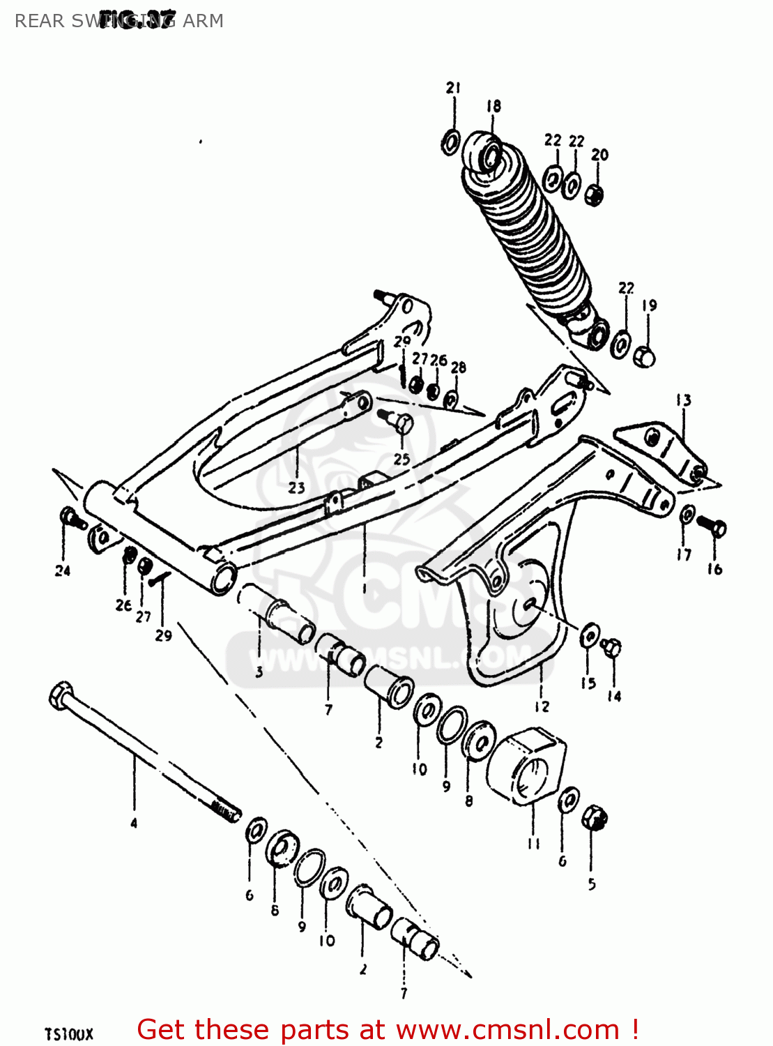 REAR SWINGING ARM TS100 1981 (X) USA (E03)