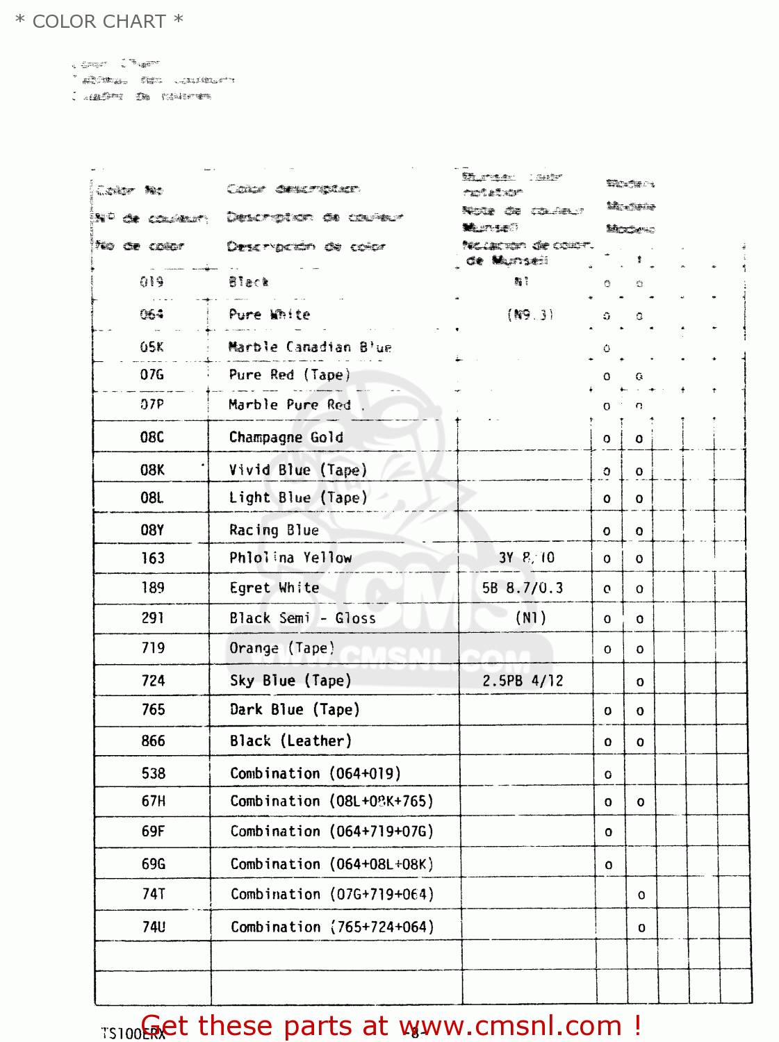 * COLOR CHART * TS100ER 1980 (T) (E01 E02 E09 E24 E30)