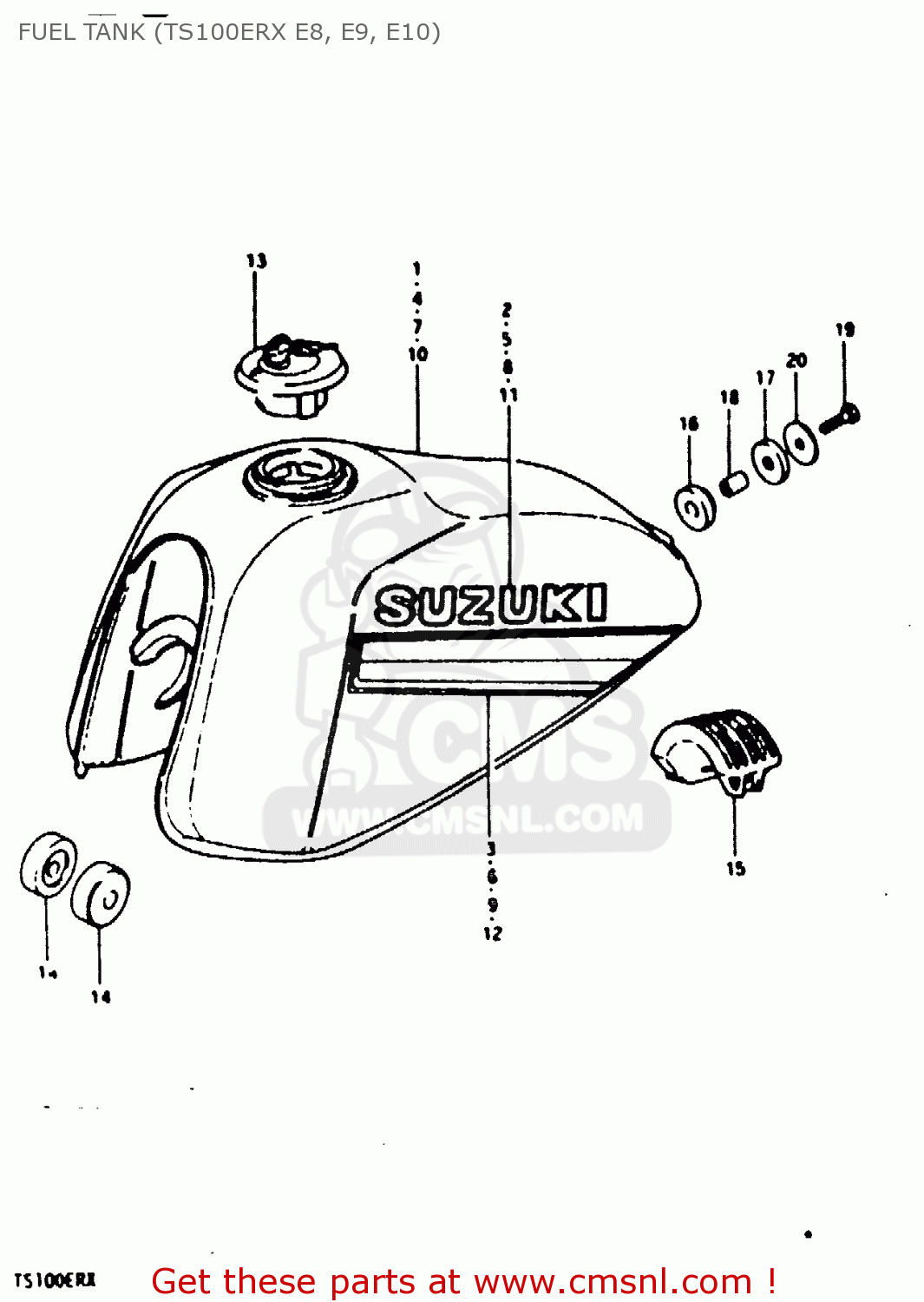 FUEL TANK (TS100ERX E8, E9, E10) TS100ER 1980 (T) (E01 E02 E09 E24 E30)