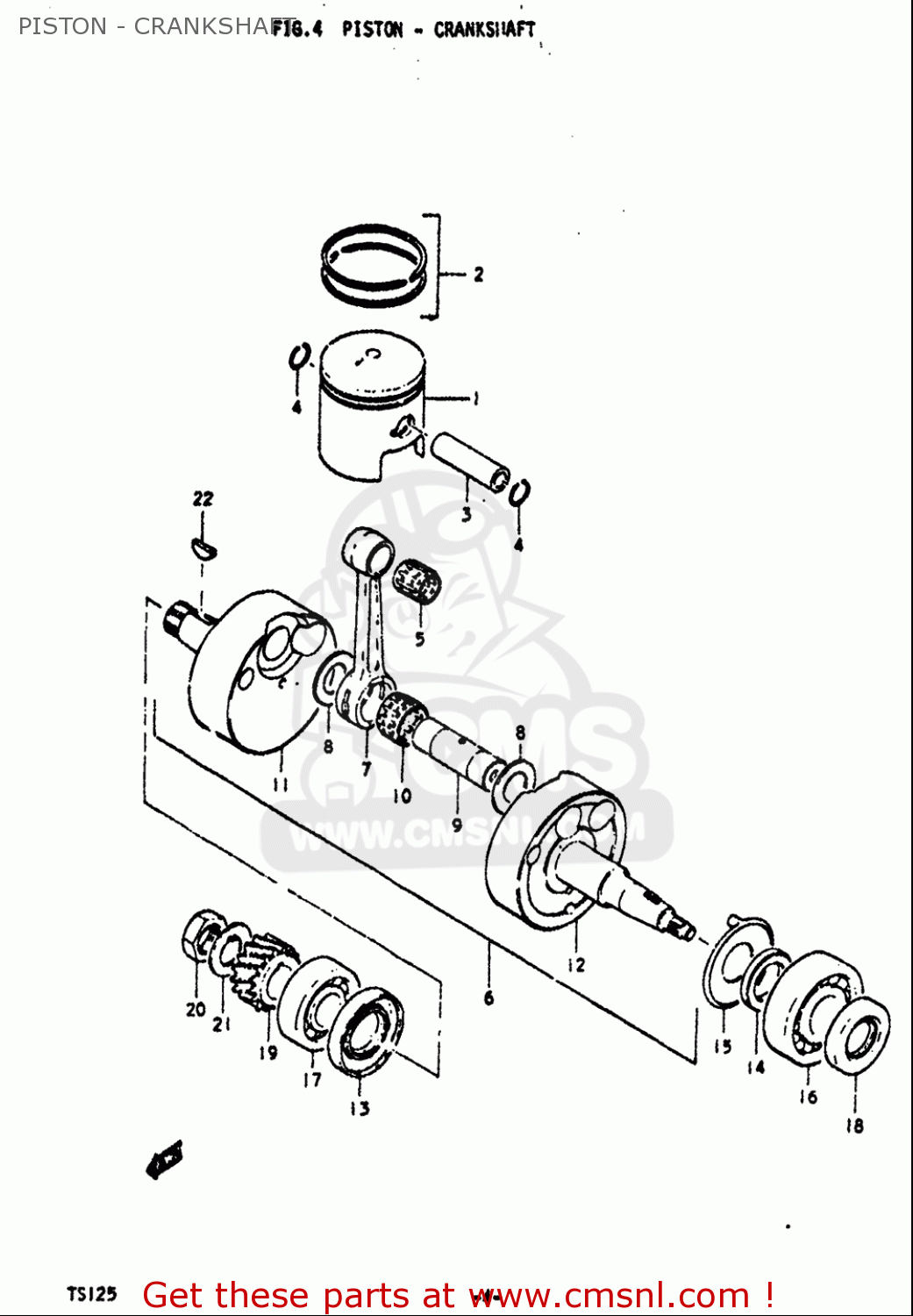 PISTON - CRANKSHAFT TS125 1971 1972 (R) (J) USA (E03)