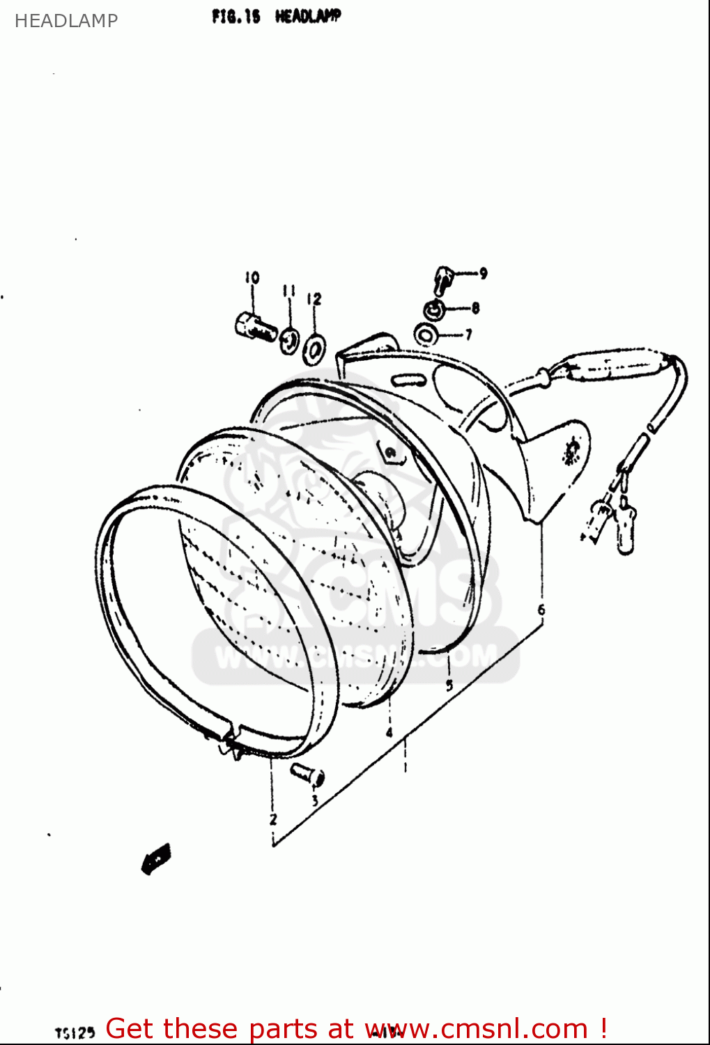 HEADLAMP TS125 1971 1972 (R) (J) USA (E03)