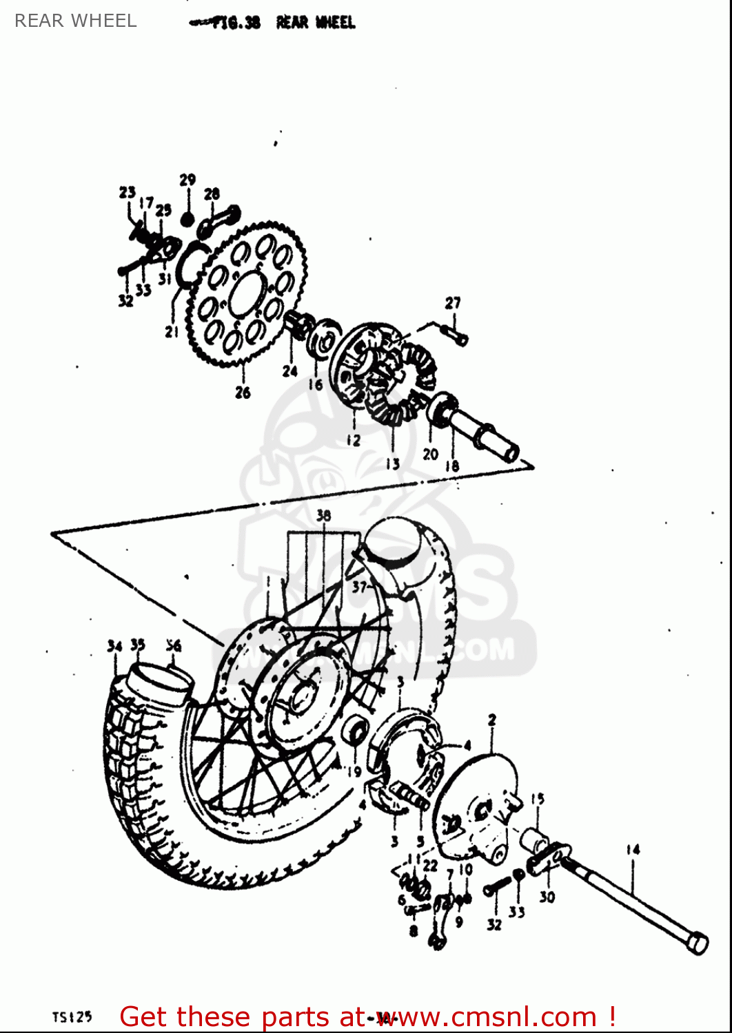 REAR WHEEL TS125 1971 1972 (R) (J) USA (E03)