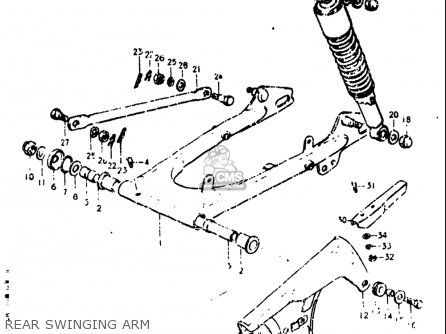 REAR SWINGING ARM - TS125 1973 (K) USA (E03)
