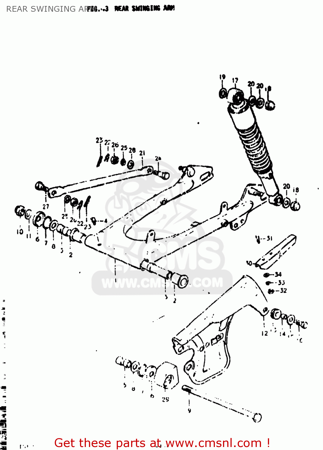 REAR SWINGING ARM TS125 1975 (M) USA (E03)