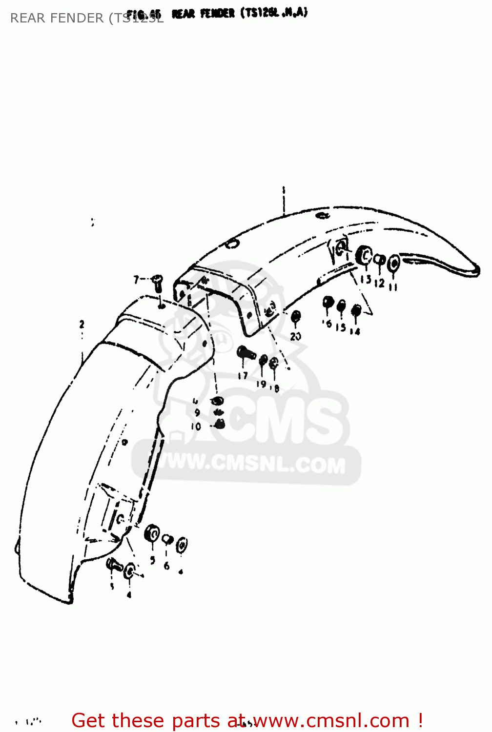 Suzuki TS125 1977 (B) USA (E03) REAR FENDER (TS125L - buy original REAR ...