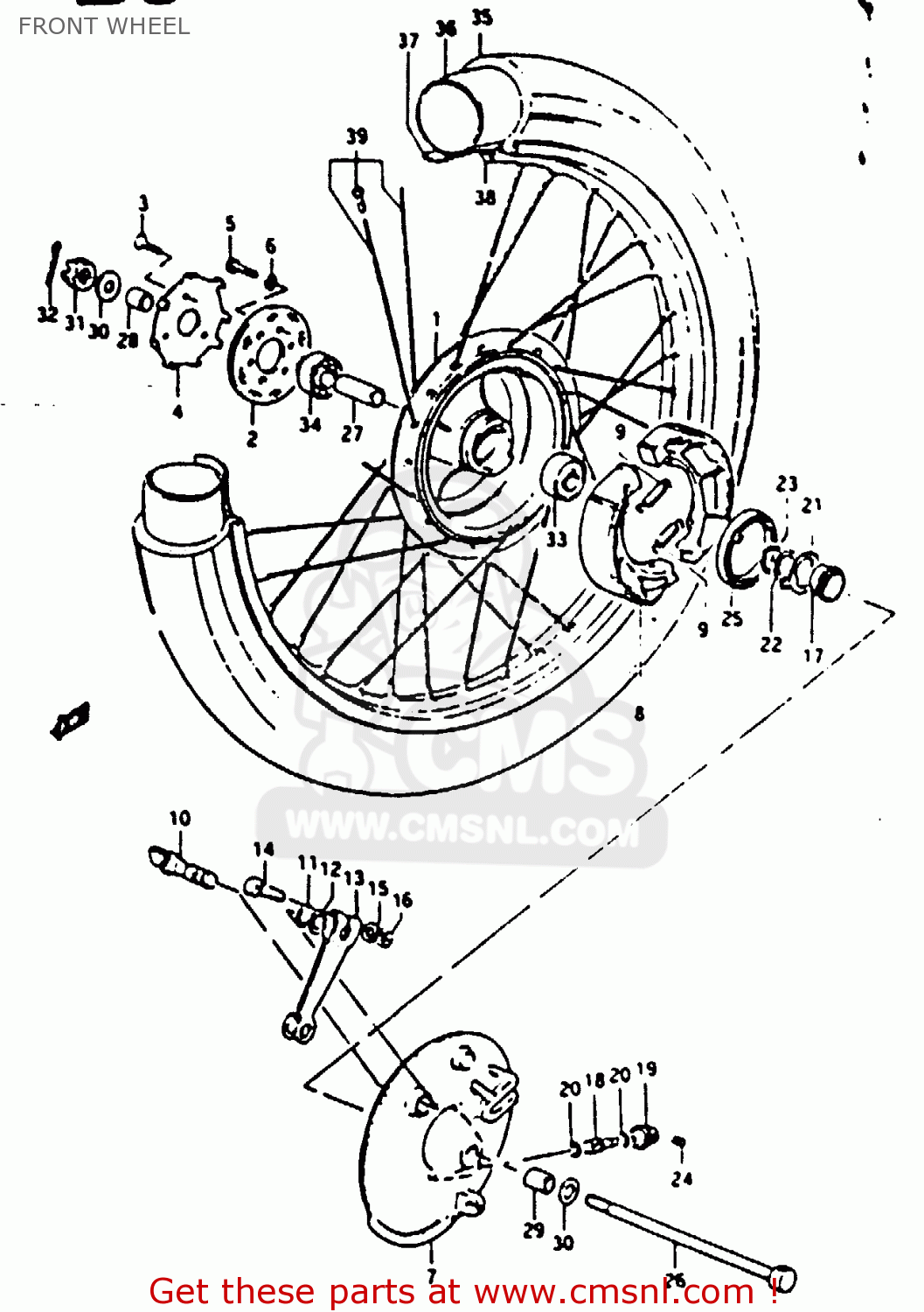FRONT WHEEL TS125 1979 (N) (E08 E13 E14 E24 E30 E31)