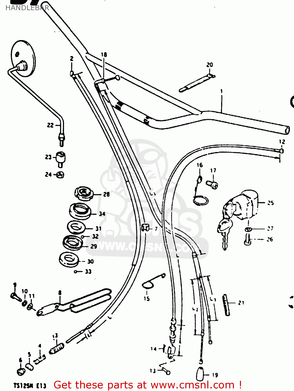 HANDLEBAR TS125 1979 (N) (E08 E13 E14 E24 E30 E31)