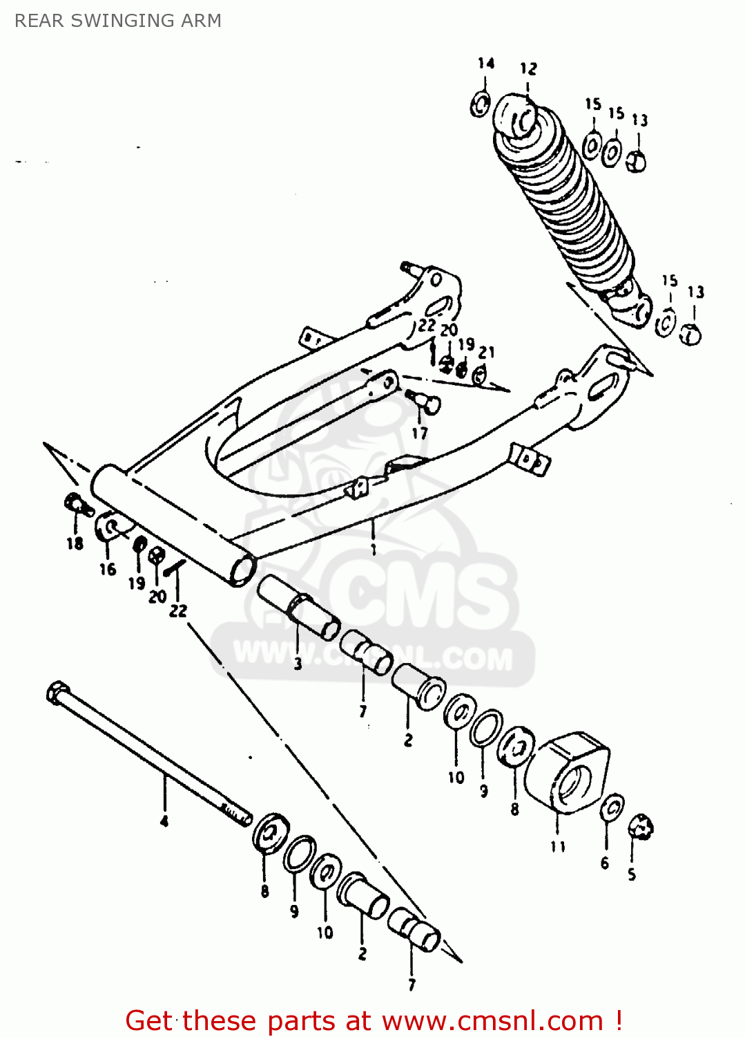 REAR SWINGING ARM TS125 1979 (N) (E08 E13 E14 E24 E30 E31)