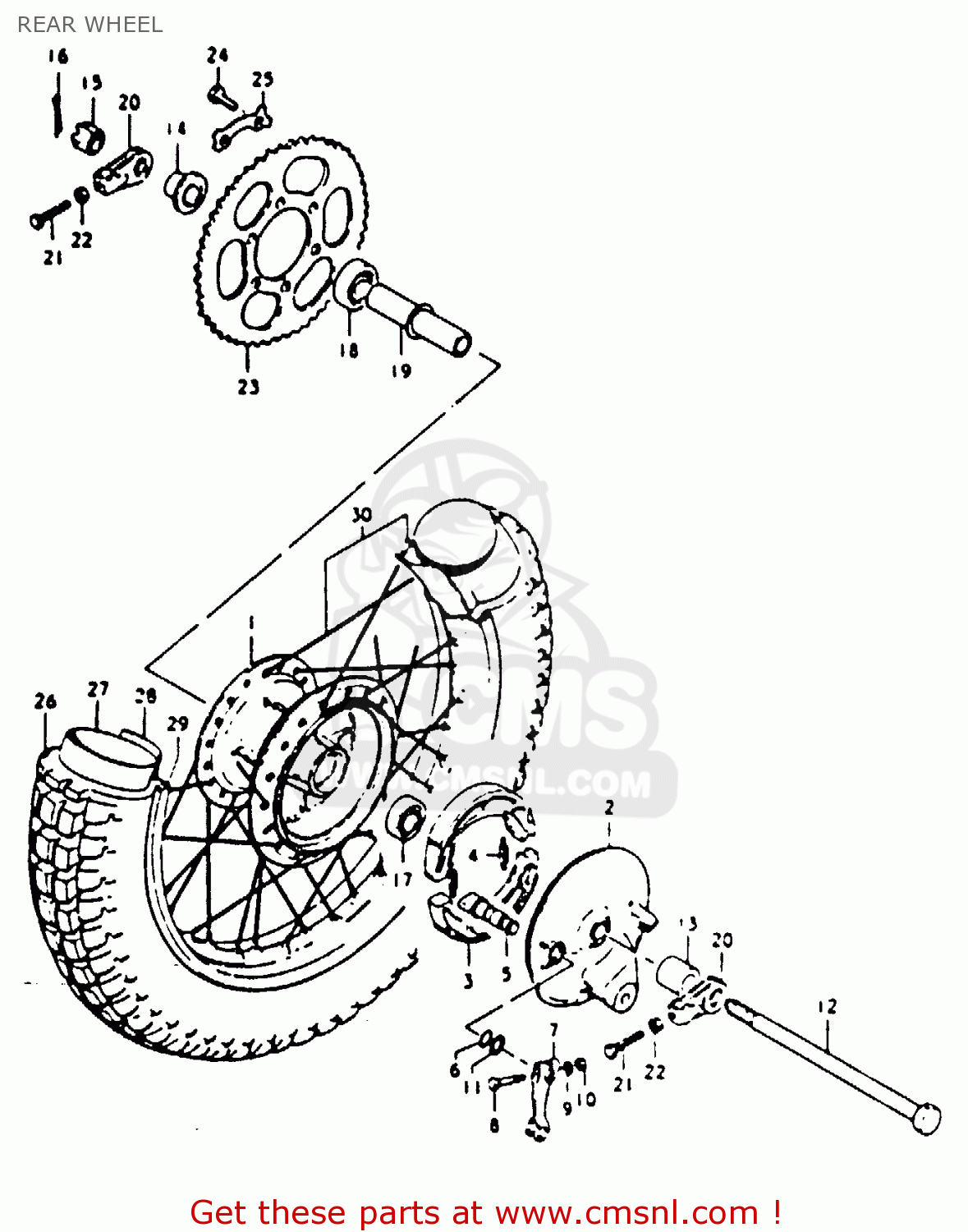 REAR WHEEL TS125 1979 (N) (E08 E13 E14 E24 E30 E31)