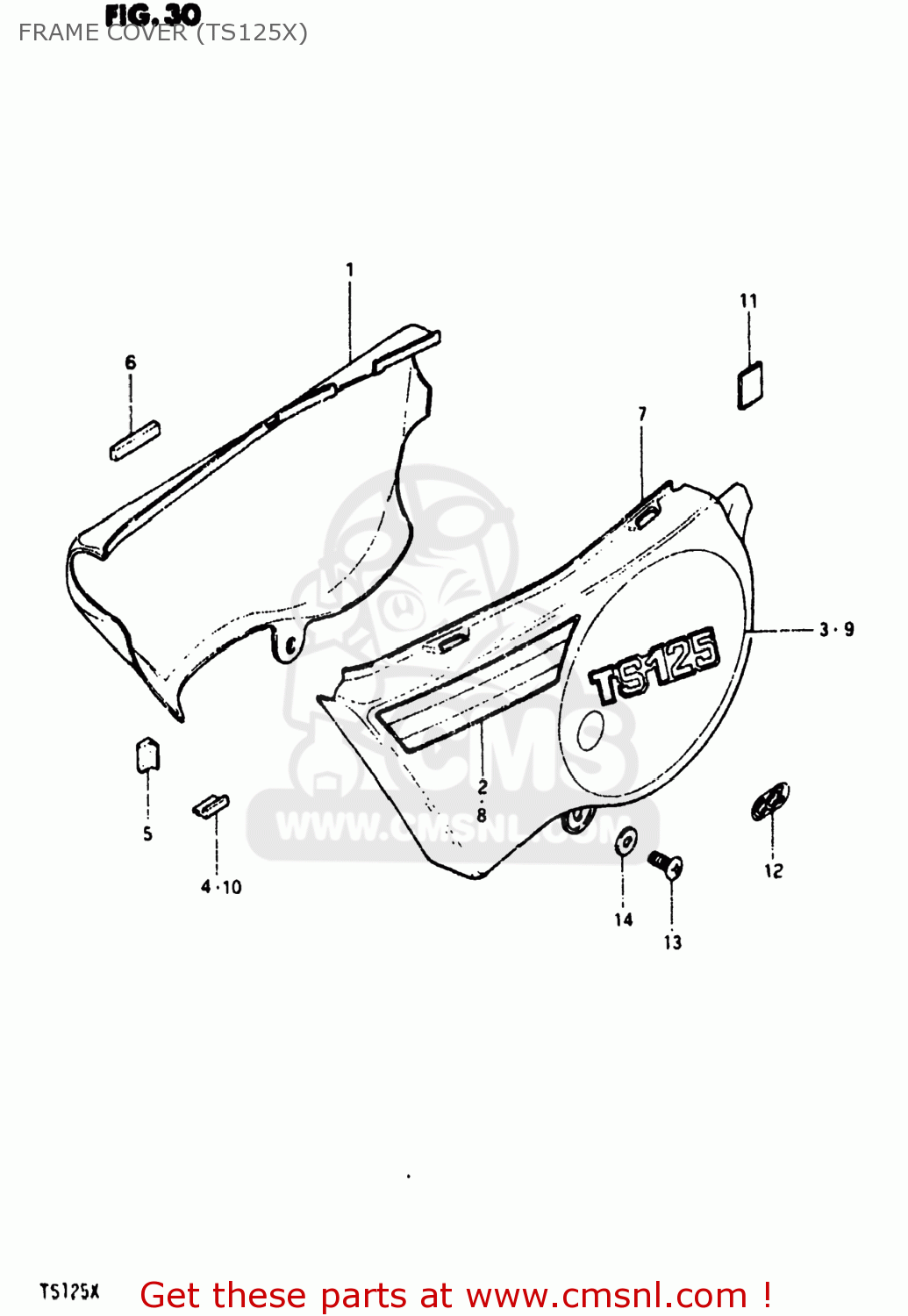 Suzuki TS125 1980 (T) USA (E03) FRAME COVER (TS125X) - buy original ...