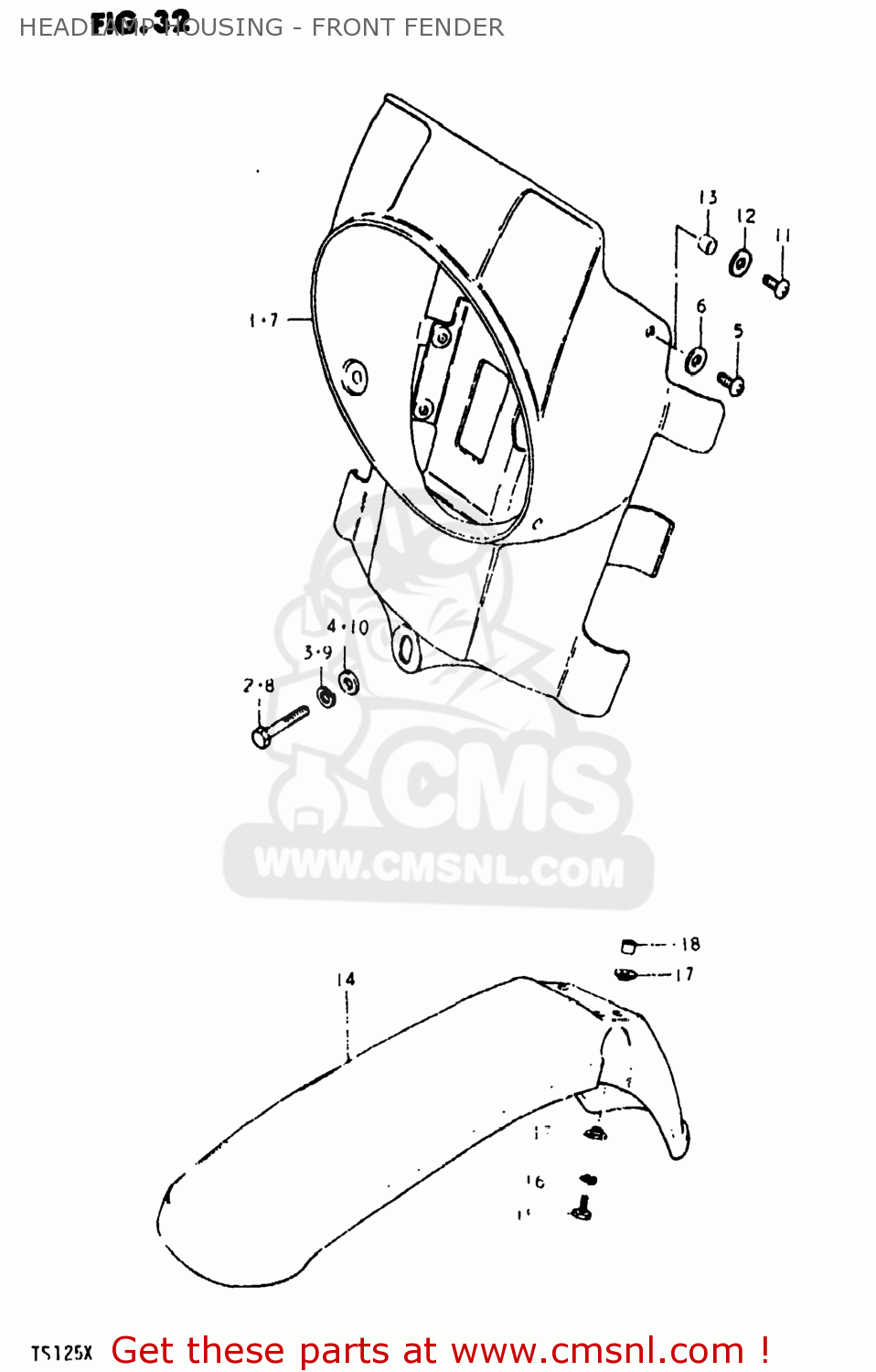 HEADLAMP HOUSING - FRONT FENDER TS125 1980 (T) USA (E03)