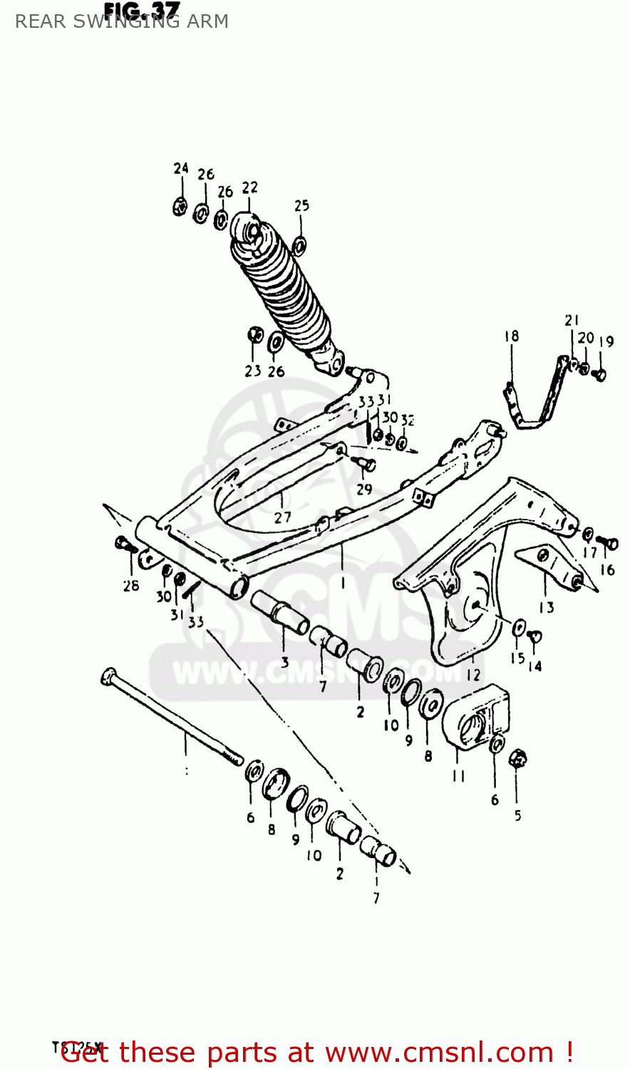 REAR SWINGING ARM TS125 1980 (T) USA (E03)
