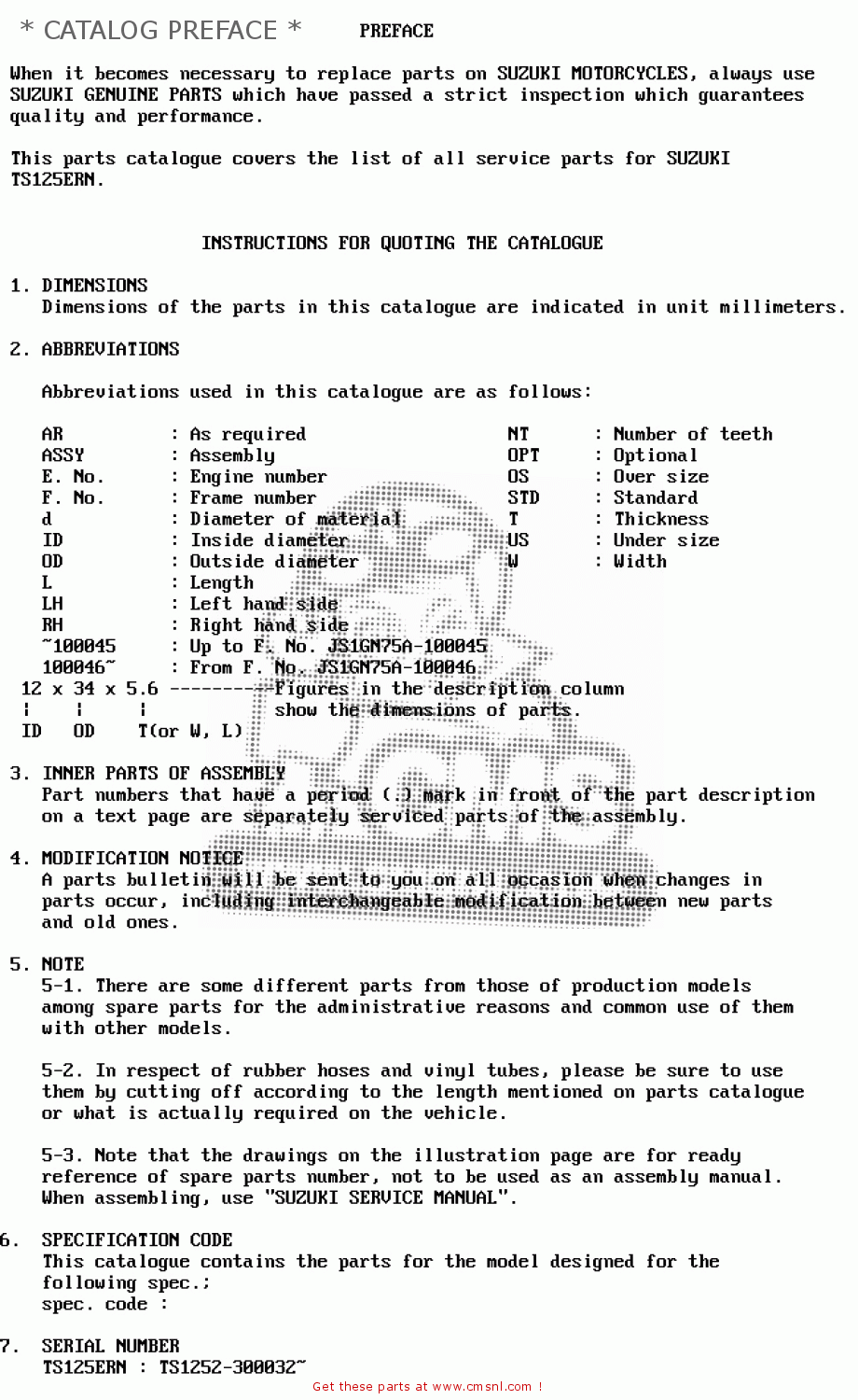 * CATALOG PREFACE * TS125ER 1979 (N)