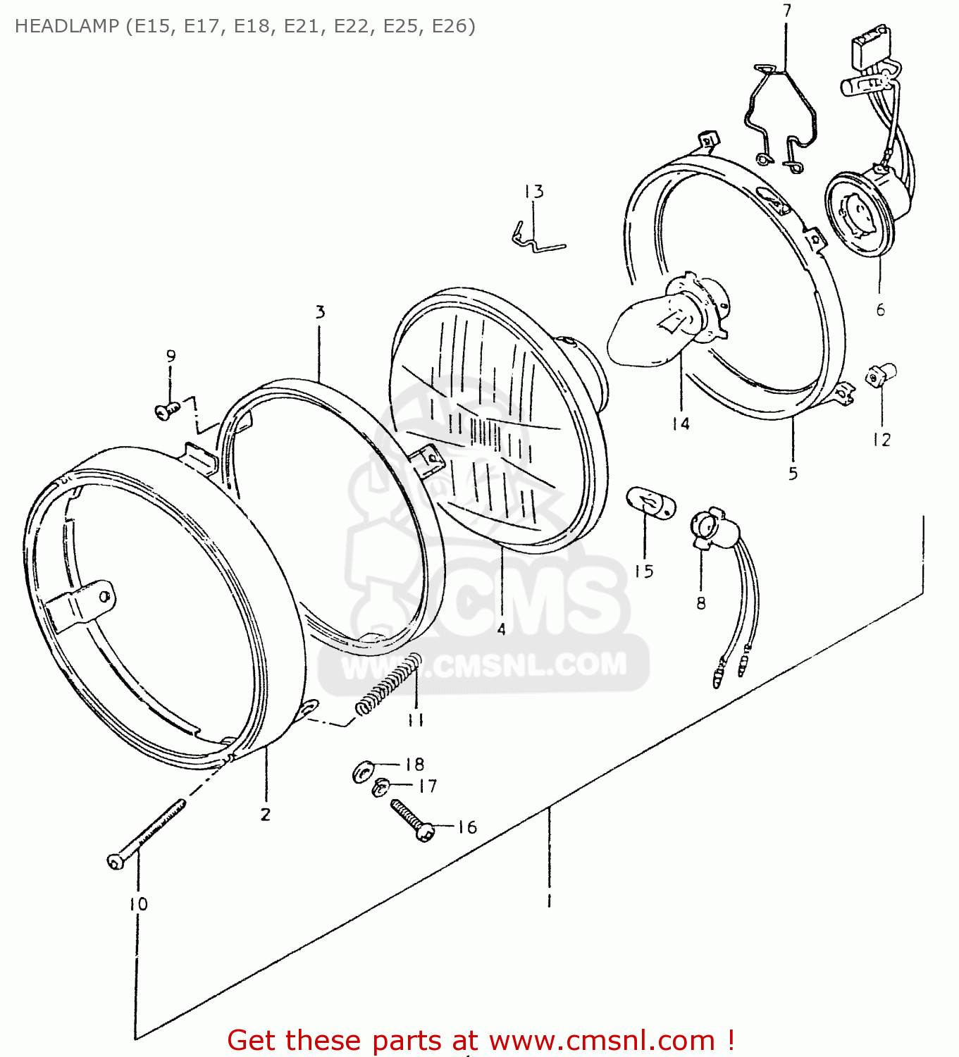 HEADLAMP (E15, E17, E18, E21, E22, E25, E26) TS125ER 1980 (T) (1 2 E4 E9 E15 E17 E18 E21 E22 E24 E25 E26 E30)