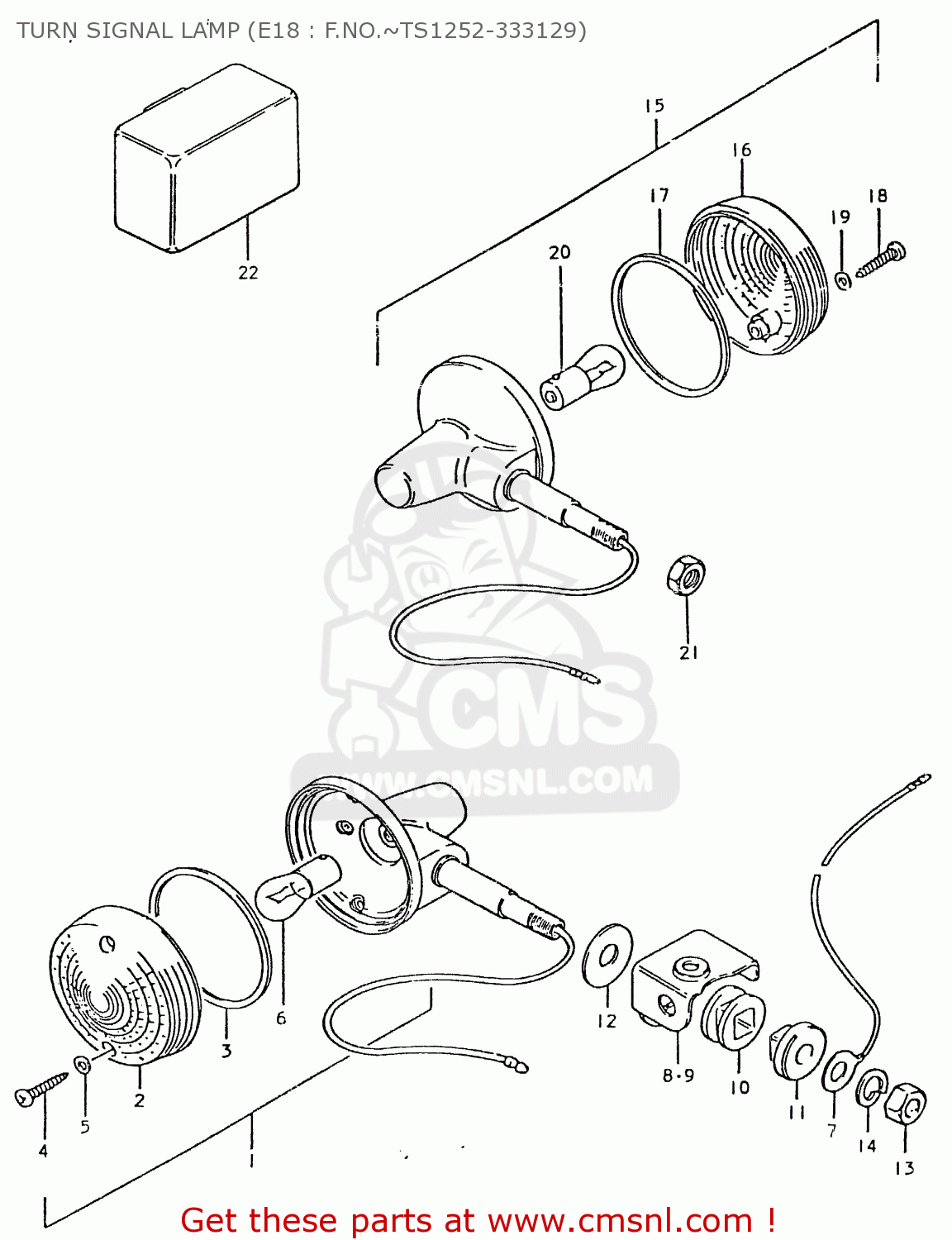 TURN SIGNAL LAMP (E18 : F.NO.~TS1252-333129) TS125ER 1980 (T) (1 2 E4 E9 E15 E17 E18 E21 E22 E24 E25 E26 E30)