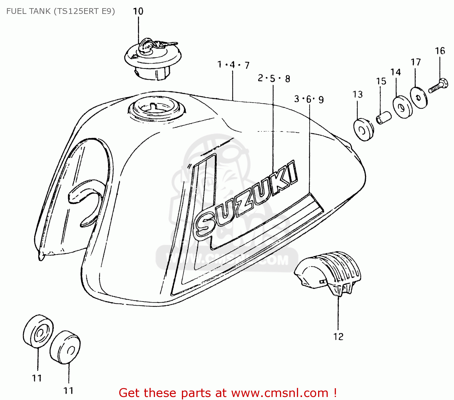 FUEL TANK (TS125ERT E9) TS125ER 1980 (T) (1 2 E4 E9 E15 E17 E18 E21 E22 E24 E25 E26 E30)