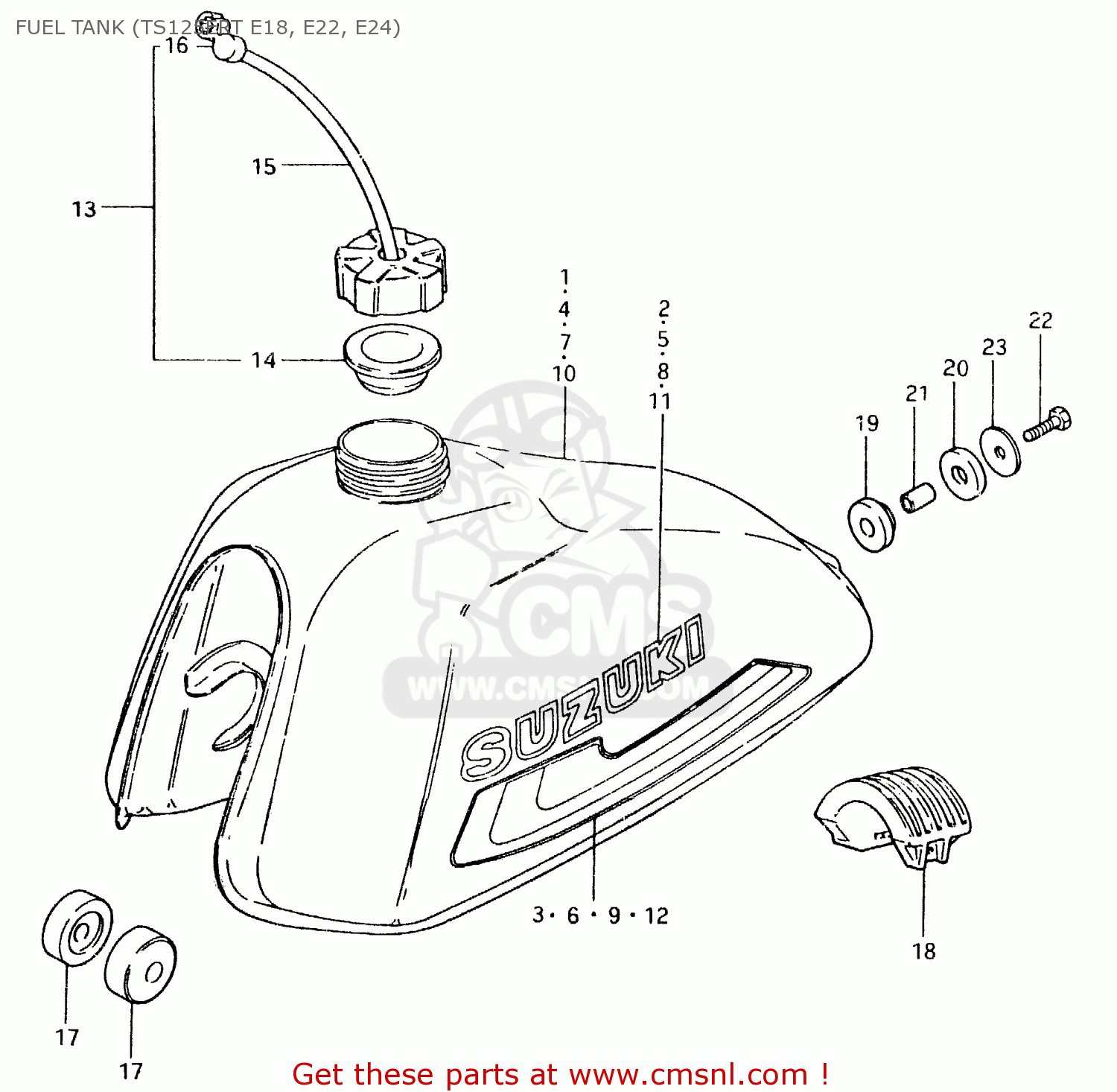 FUEL TANK (TS125ERT E18, E22, E24) TS125ER 1980 (T) (1 2 E4 E9 E15 E17 E18 E21 E22 E24 E25 E26 E30)