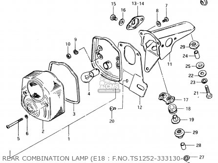 REAR COMBINATION LAMP (E18 : F.NO.TS1252-333130~) - TS125ER 1980 (T) (1 2 E4 E9 E15 E17 E18 E21 E22 E24 E25 E26 E30)
