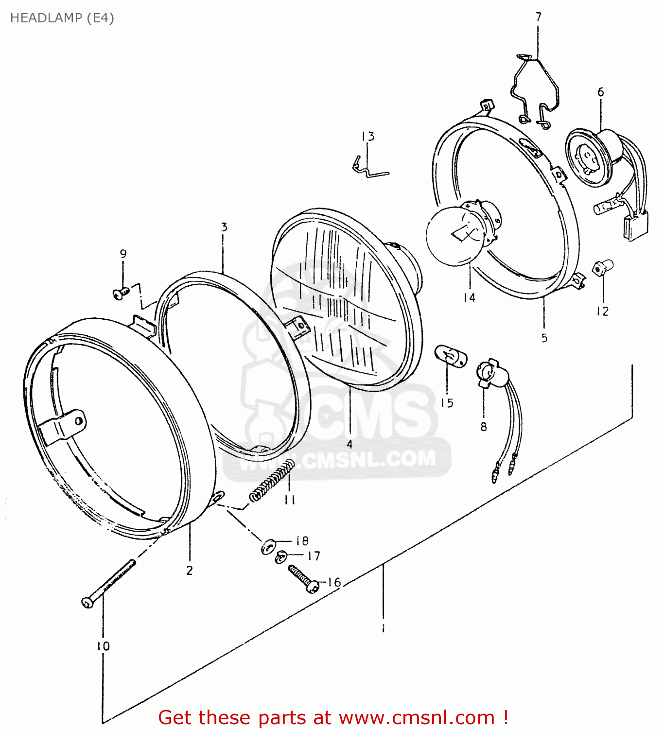 HEADLAMP (E4) TS125ER 1981 (X) (1 2 4 6 8 9 10 15 16 17 18 E21 E22 E24 E26 E30