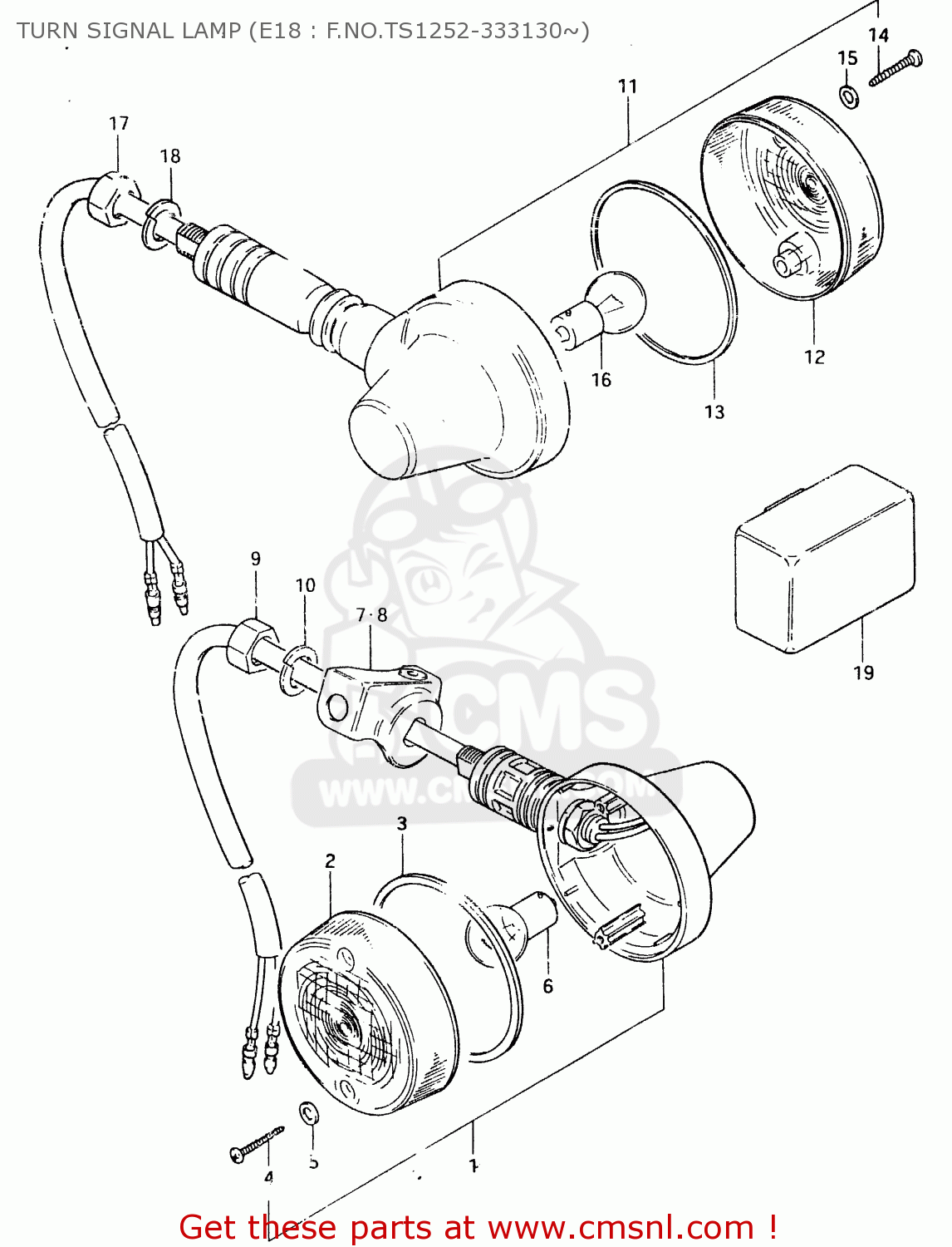 TURN SIGNAL LAMP (E18 : F.NO.TS1252-333130~) TS125ER 1981 (X) (1 2 4 6 8 9 10 15 16 17 18 E21 E22 E24 E26 E30