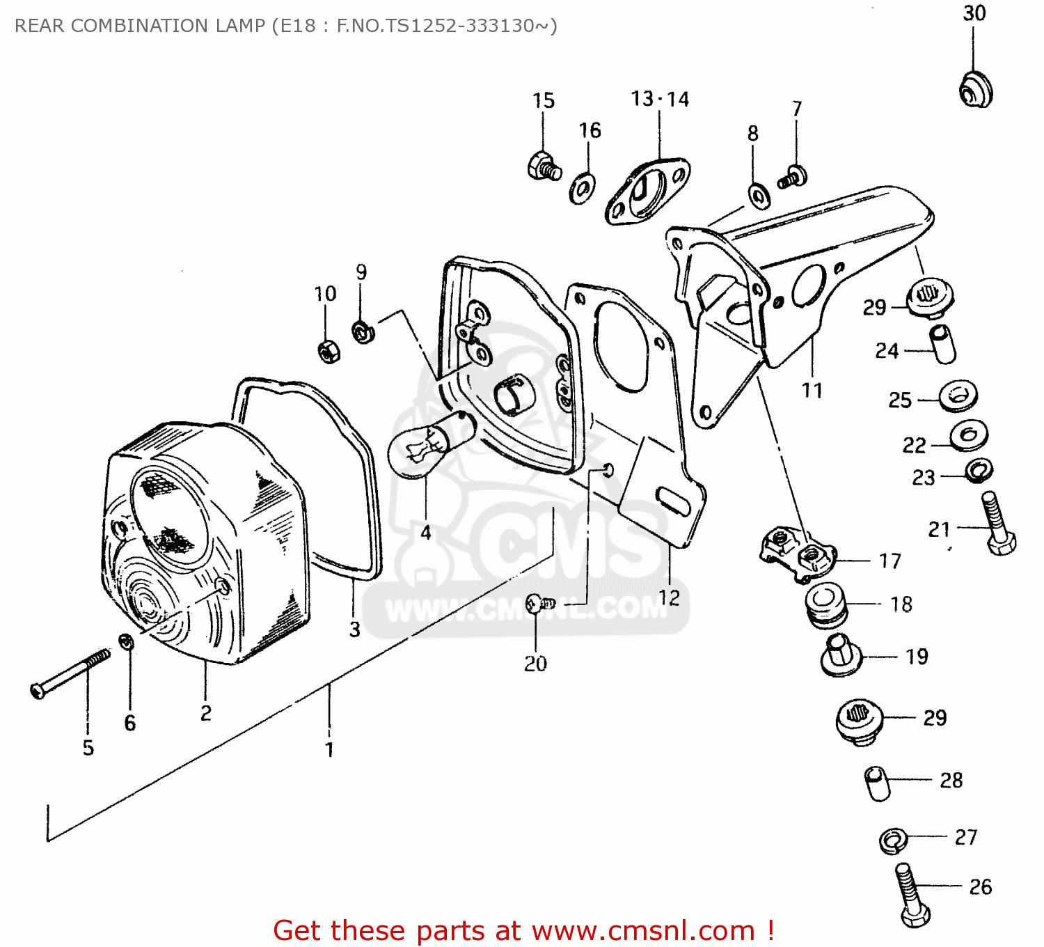 REAR COMBINATION LAMP (E18 : F.NO.TS1252-333130~) TS125ER 1981 (X) (1 2 4 6 8 9 10 15 16 17 18 E21 E22 E24 E26 E30