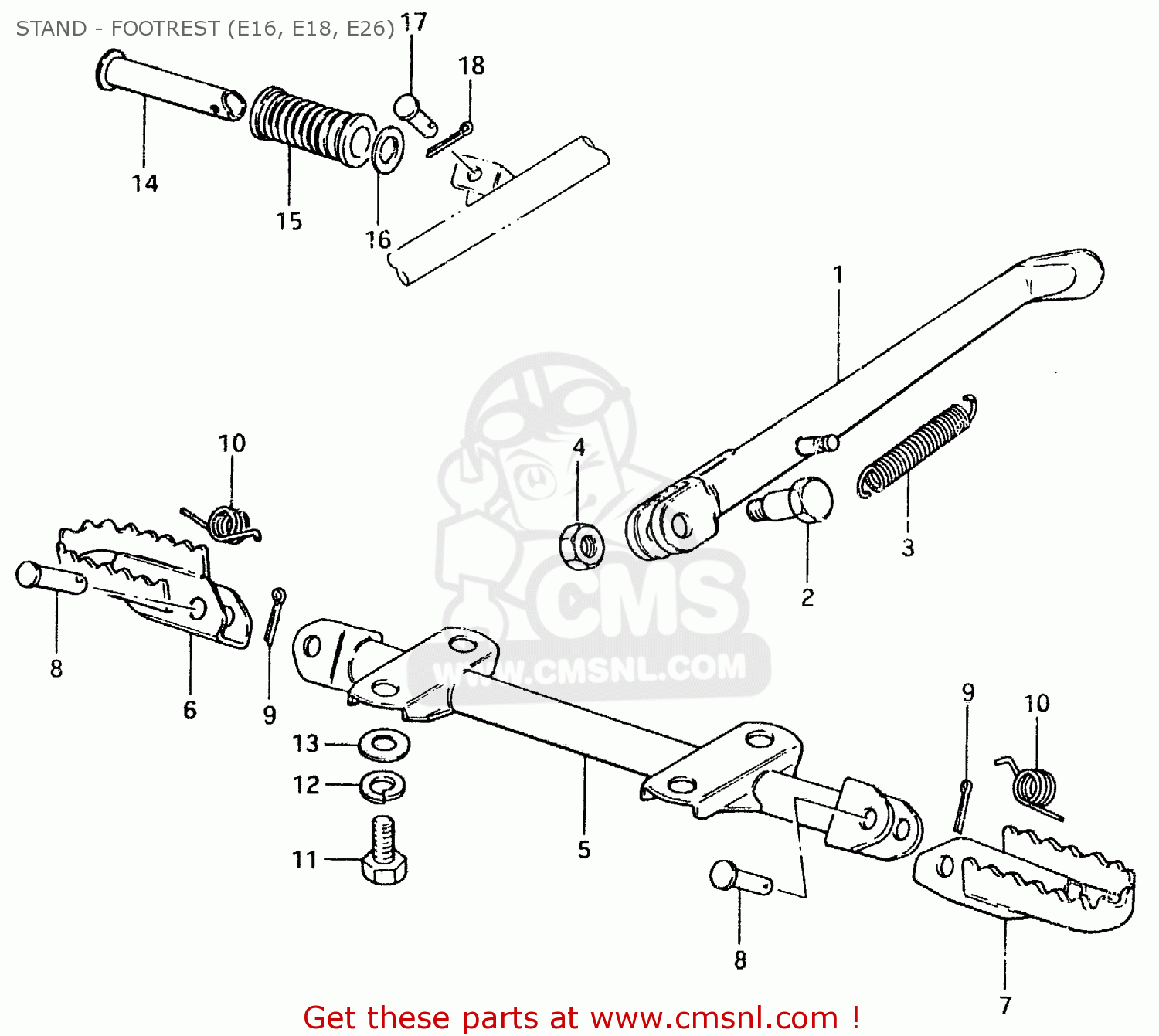 STAND - FOOTREST (E16, E18, E26) TS125ER 1981 (X) (1 2 4 6 8 9 10 15 16 17 18 E21 E22 E24 E26 E30