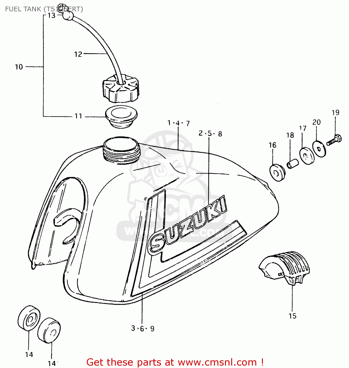FUEL TANK (TS125ERT) TS125ER 1981 (X) (1 2 4 6 8 9 10 15 16 17 18 E21 E22 E24 E26 E30