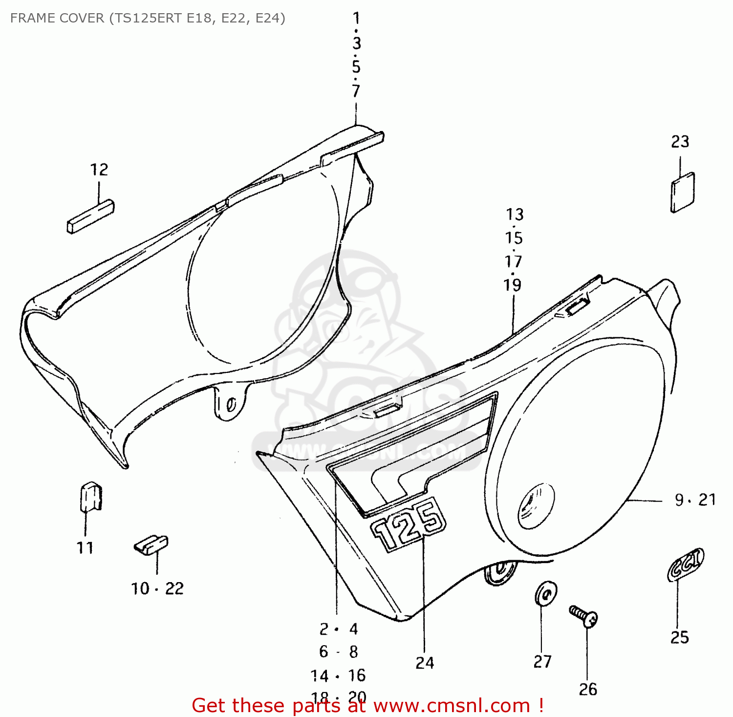 FRAME COVER (TS125ERT E18, E22, E24) TS125ER 1981 (X) (1 2 4 6 8 9 10 15 16 17 18 E21 E22 E24 E26 E30