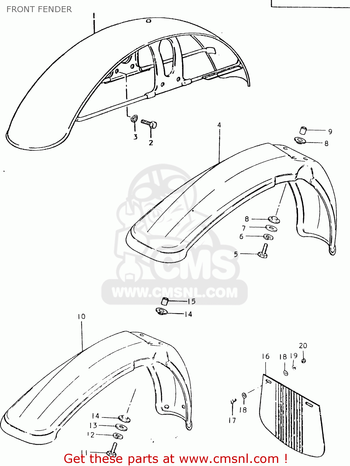 FRONT FENDER TS125ER 1981 (X) (1 2 4 6 8 9 10 15 16 17 18 E21 E22 E24 E26 E30