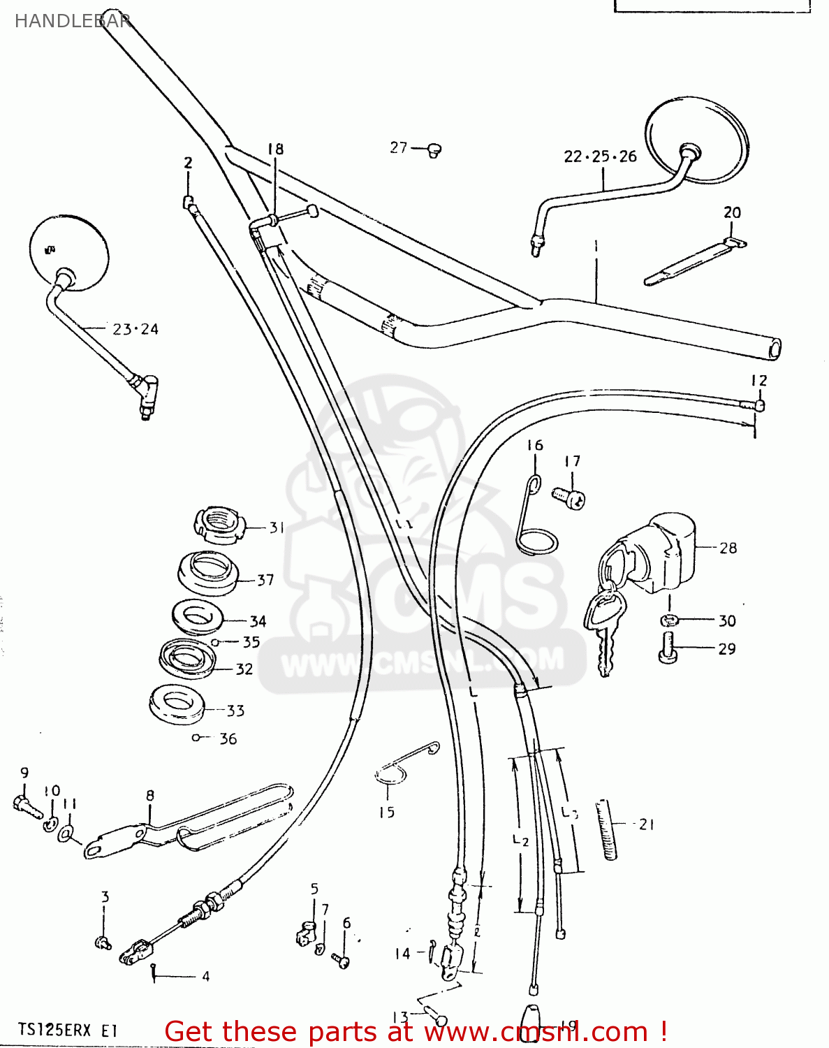 HANDLEBAR TS125ER 1981 (X) (1 2 4 6 8 9 10 15 16 17 18 E21 E22 E24 E26 E30