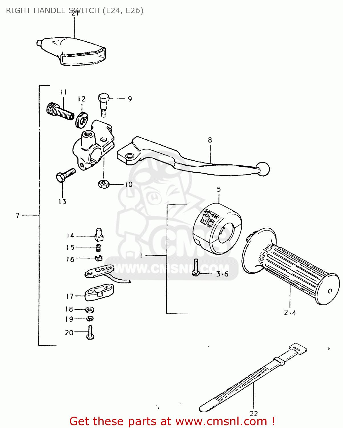 RIGHT HANDLE SWITCH (E24, E26) TS125ER 1981 (X) (1 2 4 6 8 9 10 15 16 17 18 E21 E22 E24 E26 E30
