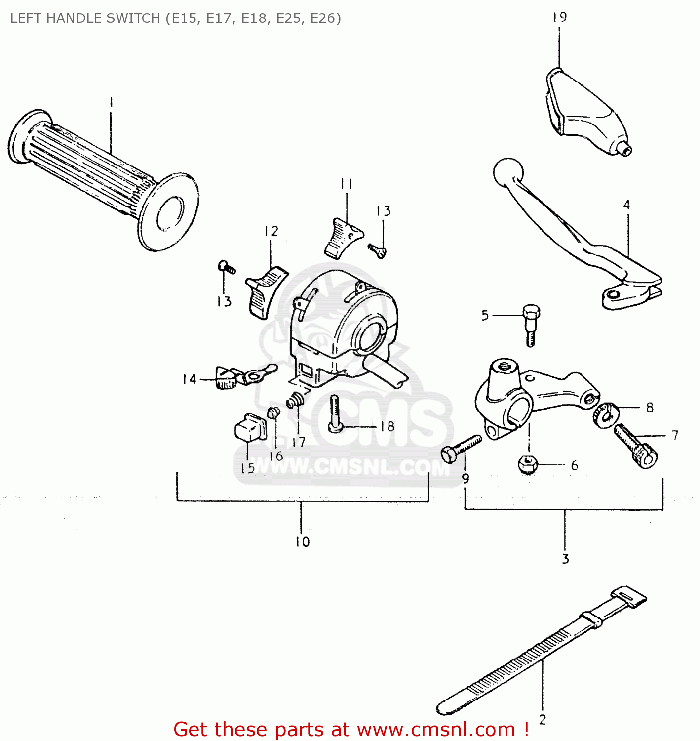 LEFT HANDLE SWITCH (E15, E17, E18, E25, E26) TS125ER 1981 (X) (1 2 4 6 8 9 10 15 16 17 18 E21 E22 E24 E26 E30