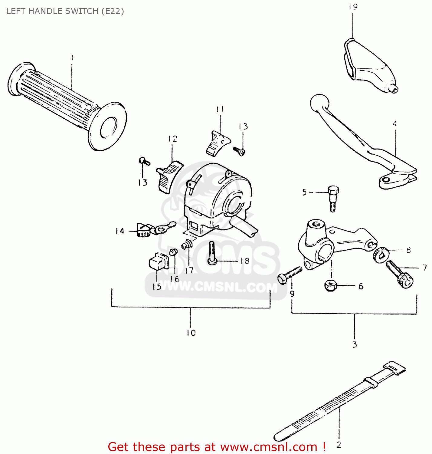LEFT HANDLE SWITCH (E22) TS125ER 1981 (X) (1 2 4 6 8 9 10 15 16 17 18 E21 E22 E24 E26 E30