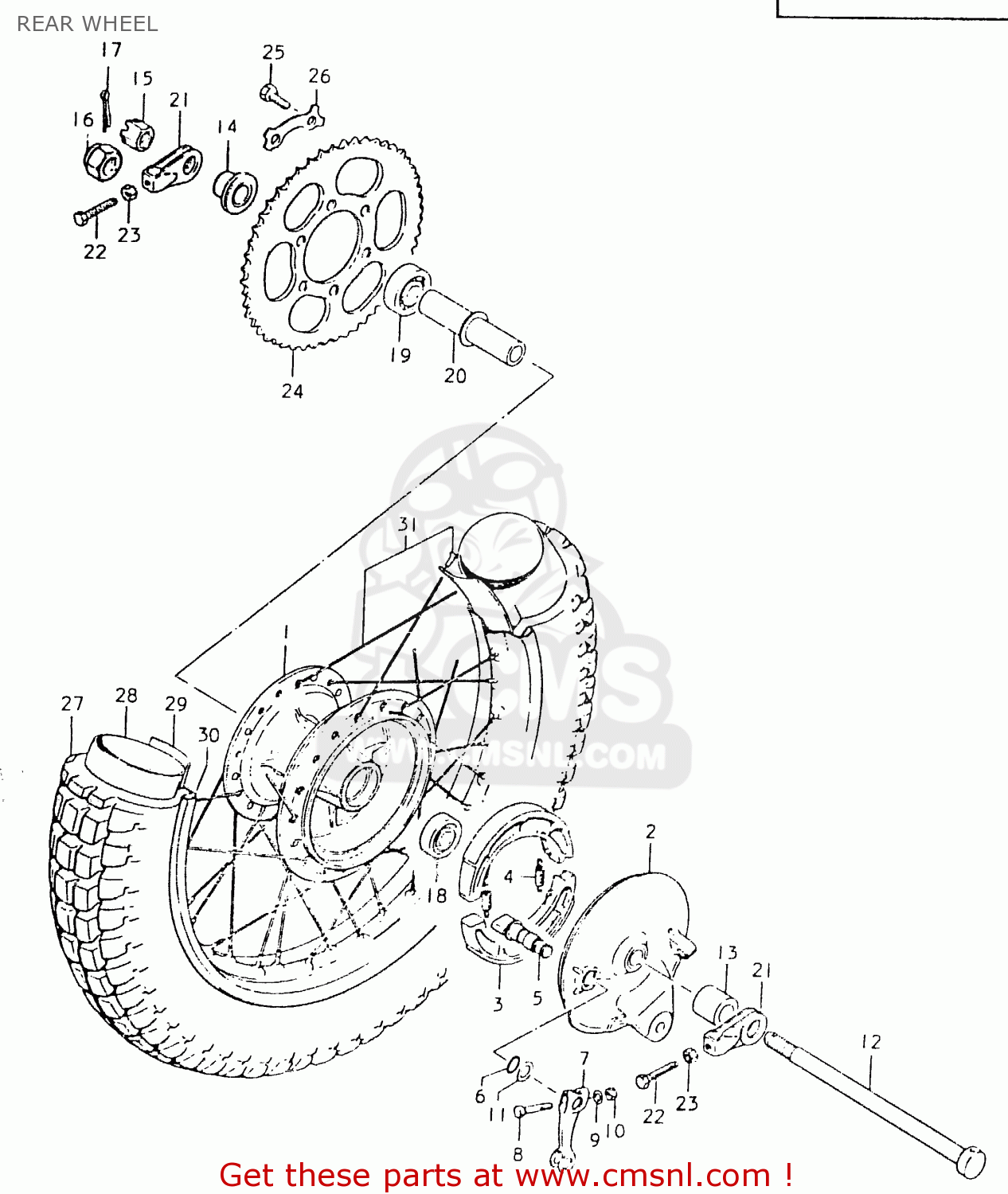 REAR WHEEL TS125ER 1981 (X) (1 2 4 6 8 9 10 15 16 17 18 E21 E22 E24 E26 E30