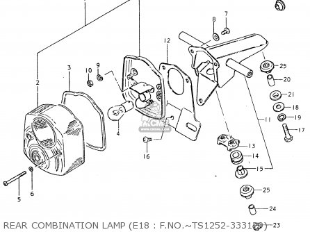 REAR COMBINATION LAMP (E18 : F.NO.~TS1252-333129) - TS125ER 1981 (X) (1 2 4 6 8 9 10 15 16 17 18 E21 E22 E24 E26 E30