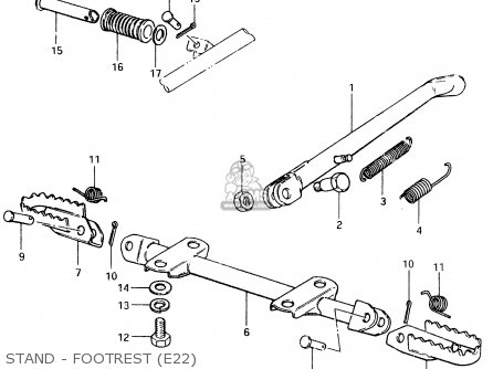 STAND - FOOTREST (E22) - TS125ER 1981 (X) (1 2 4 6 8 9 10 15 16 17 18 E21 E22 E24 E26 E30